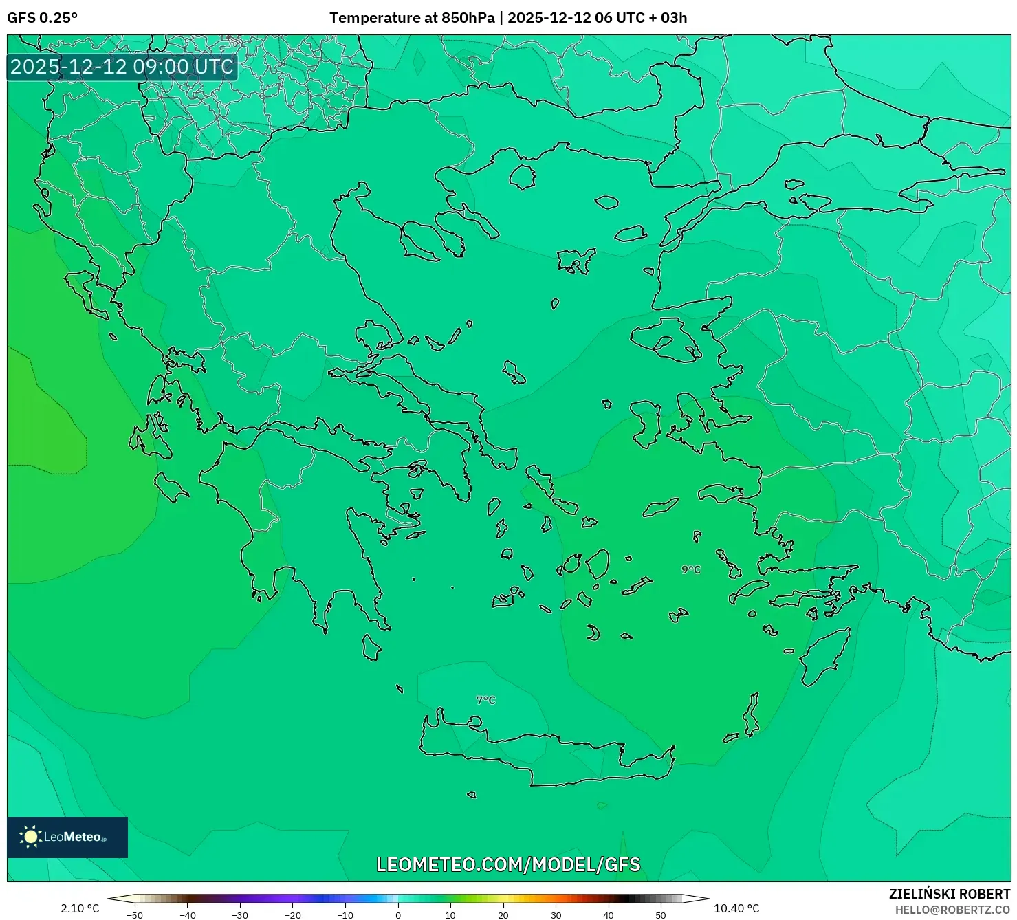 GFS model - Yunani, Suhu 850 hPa