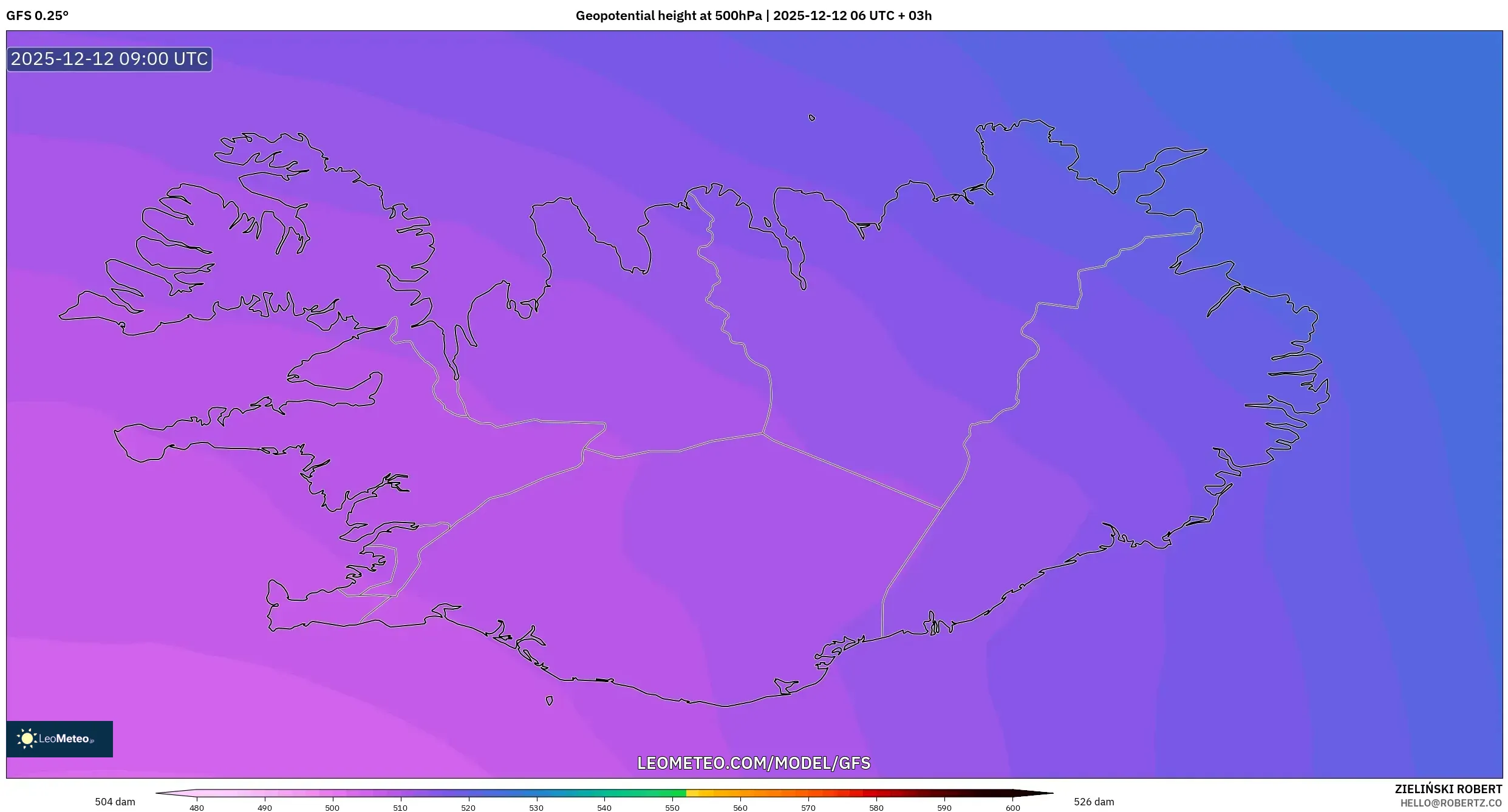 GFS model - Iceland, Ketinggian geopotensial pada 500 hPa