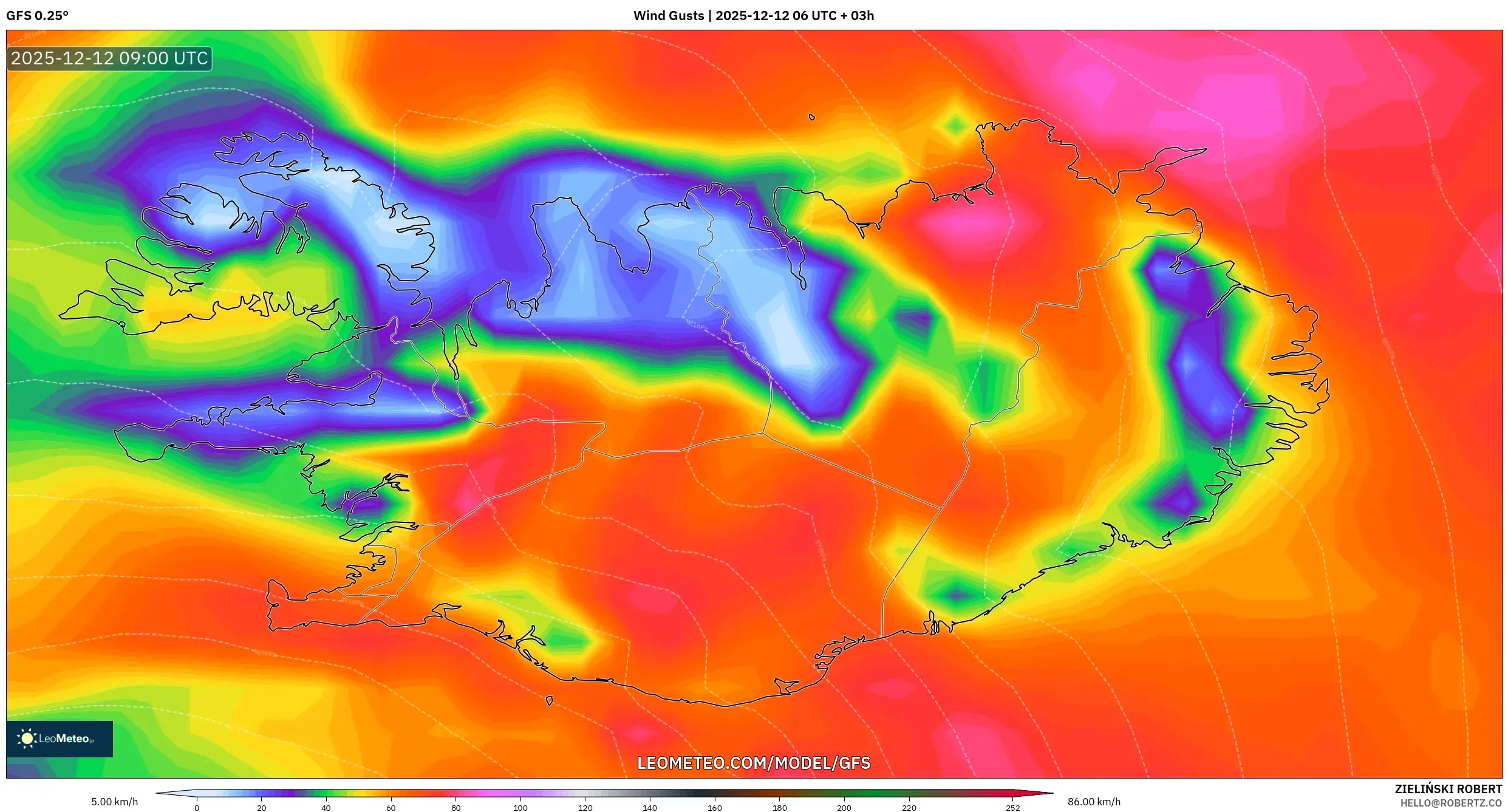 GFS model - Iceland, Hembusan Angin