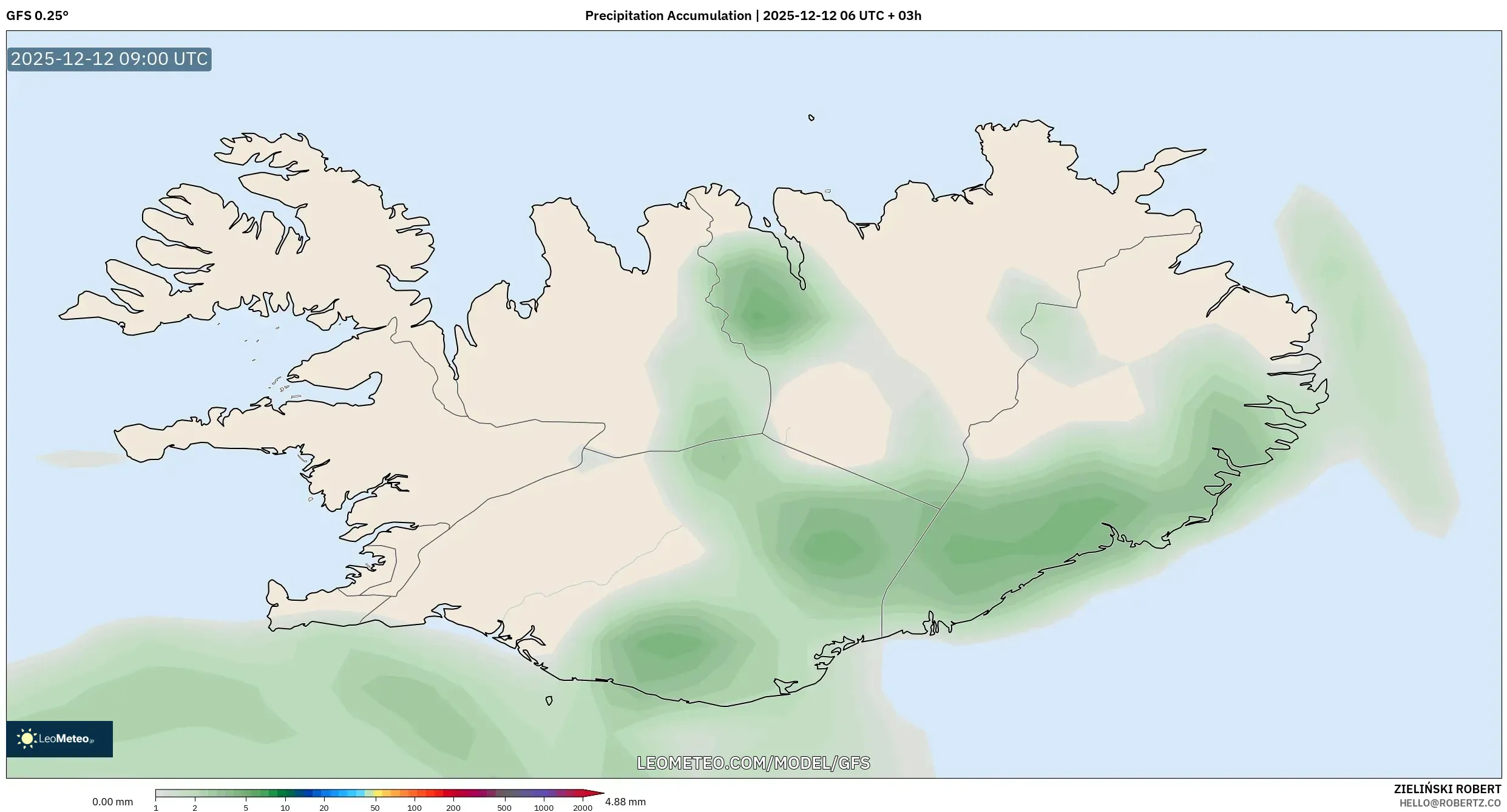 GFS model - Iceland, Pengumpulan Hujan