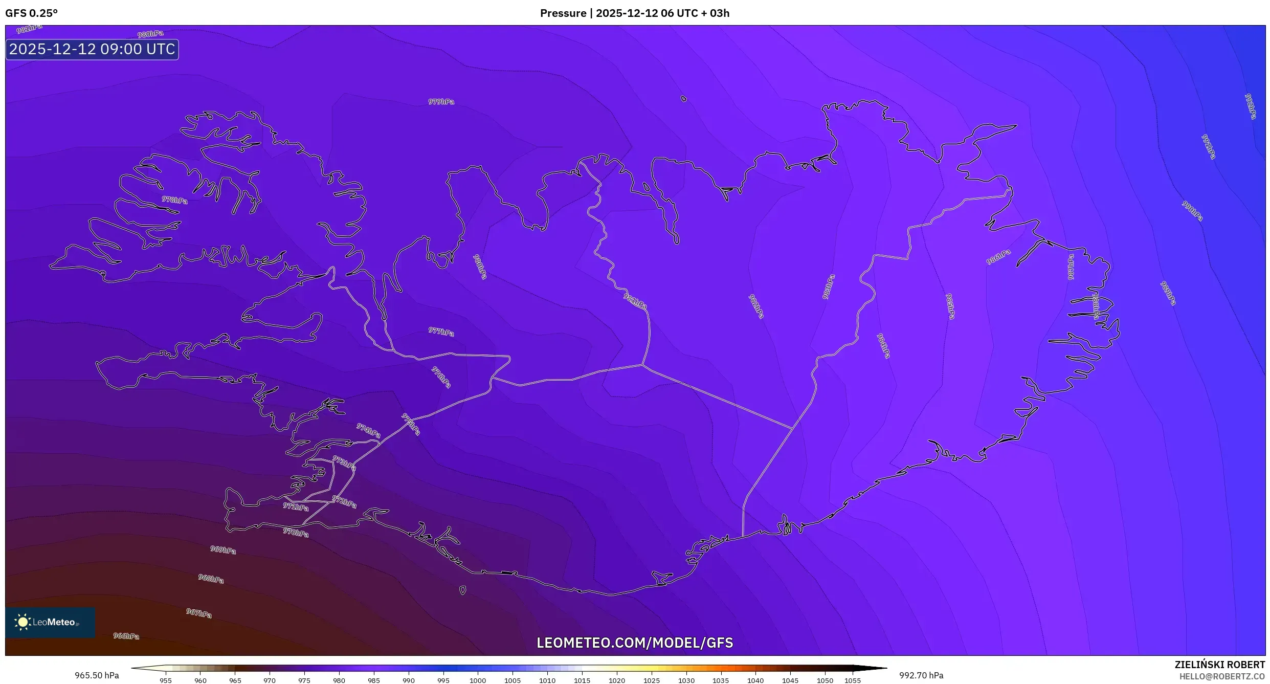 GFS model - Iceland, Tekanan