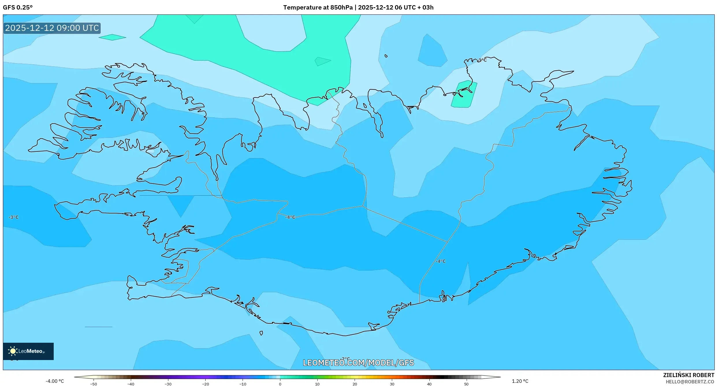 GFS model - Iceland, Suhu 850 hPa