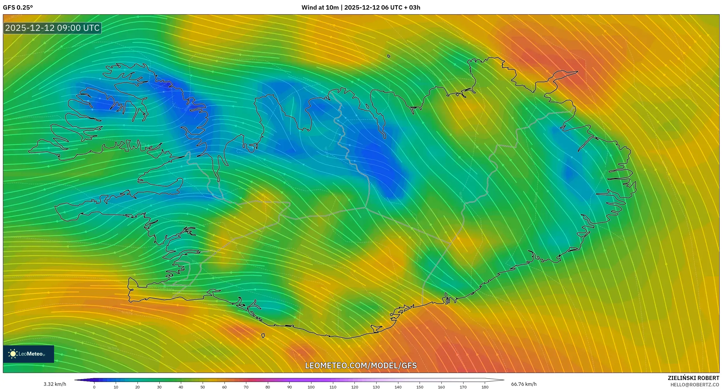 GFS model - Iceland, Angin 10 m