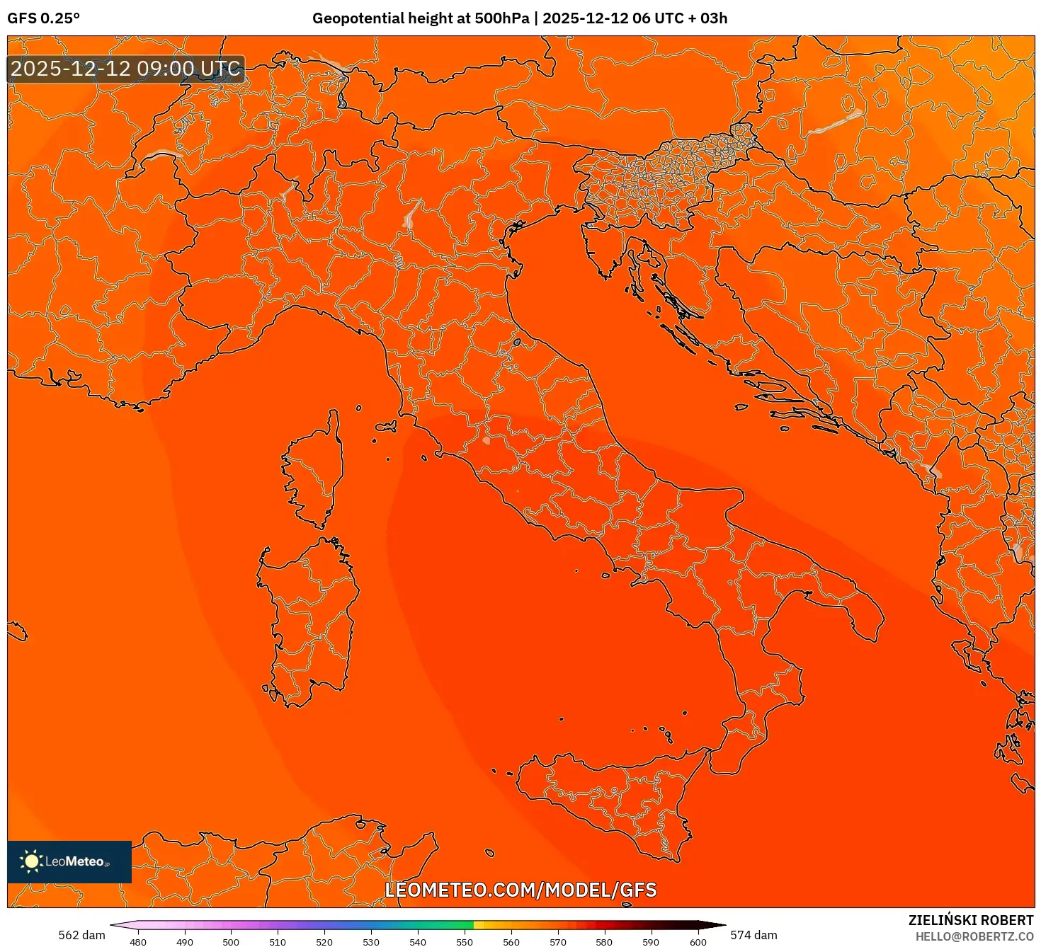 GFS model - Itali, Ketinggian geopotensial pada 500 hPa