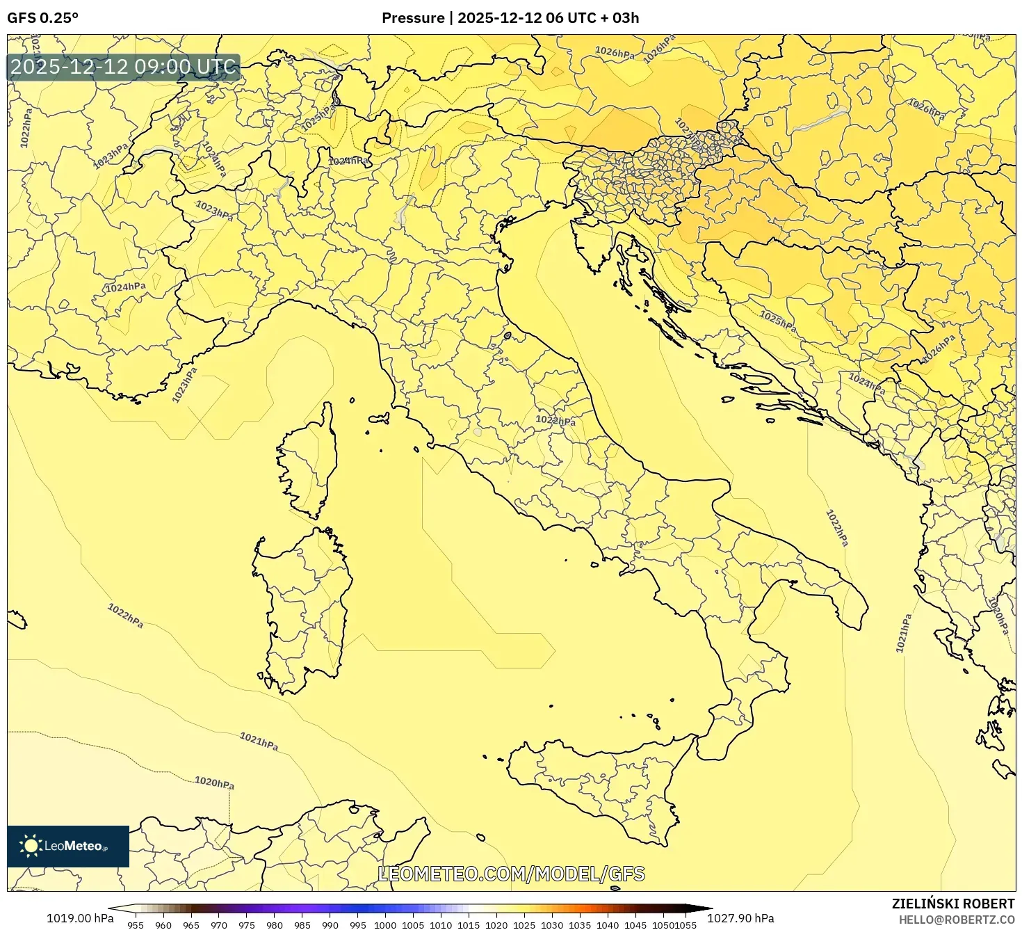 GFS model - Itali, Tekanan