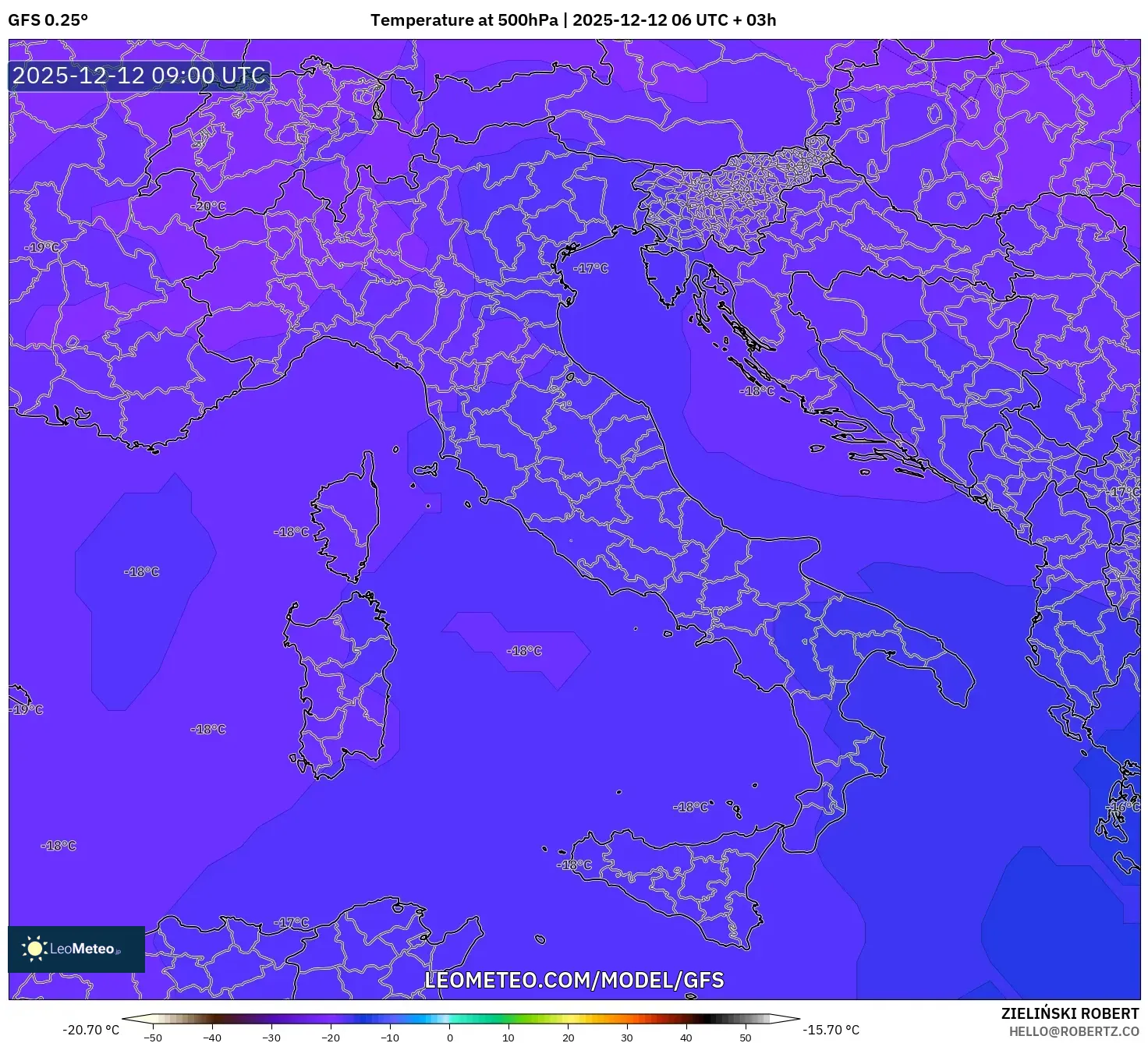 GFS model - Itali, Suhu 500 hPa