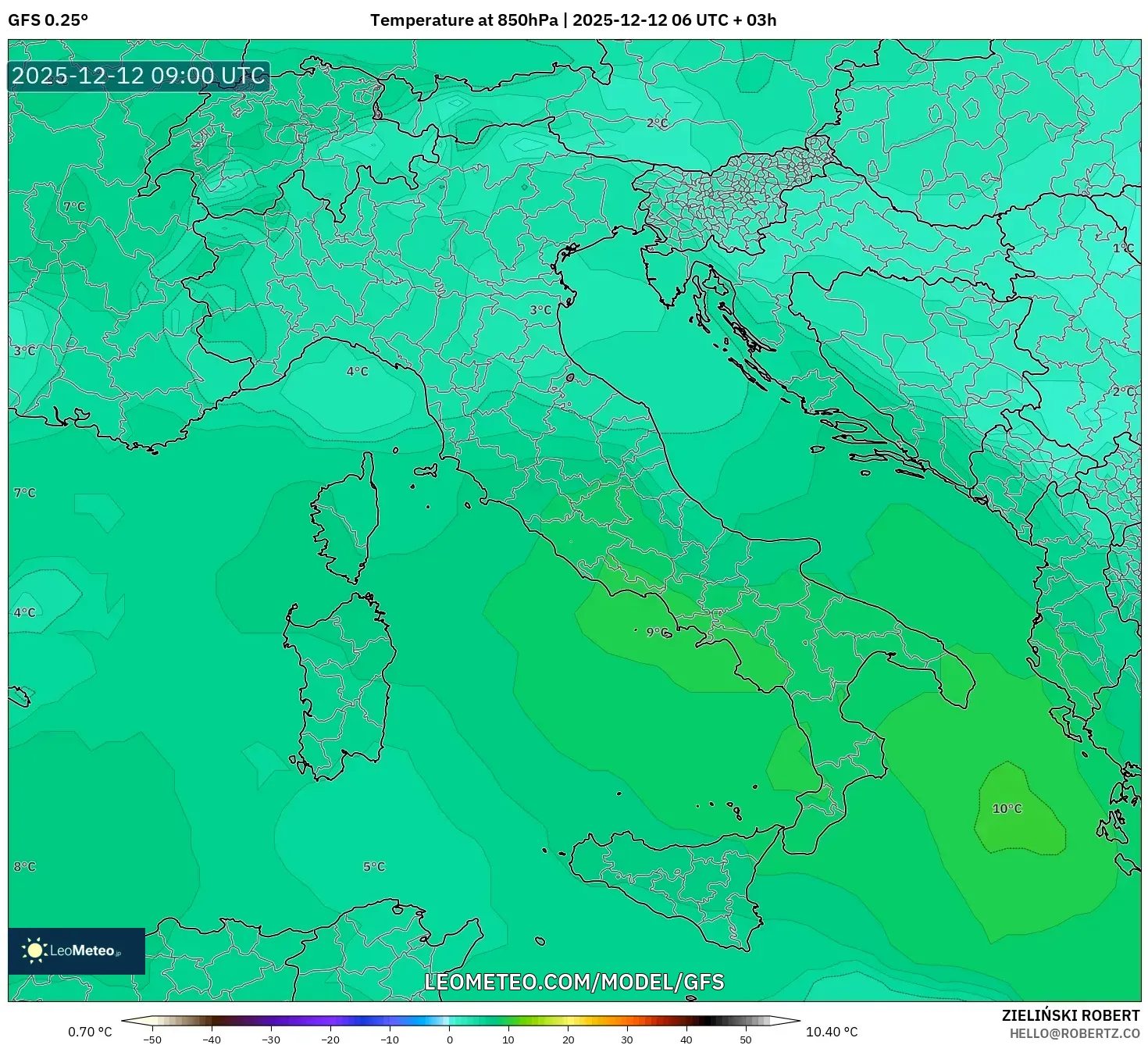 GFS model - Itali, Suhu 850 hPa