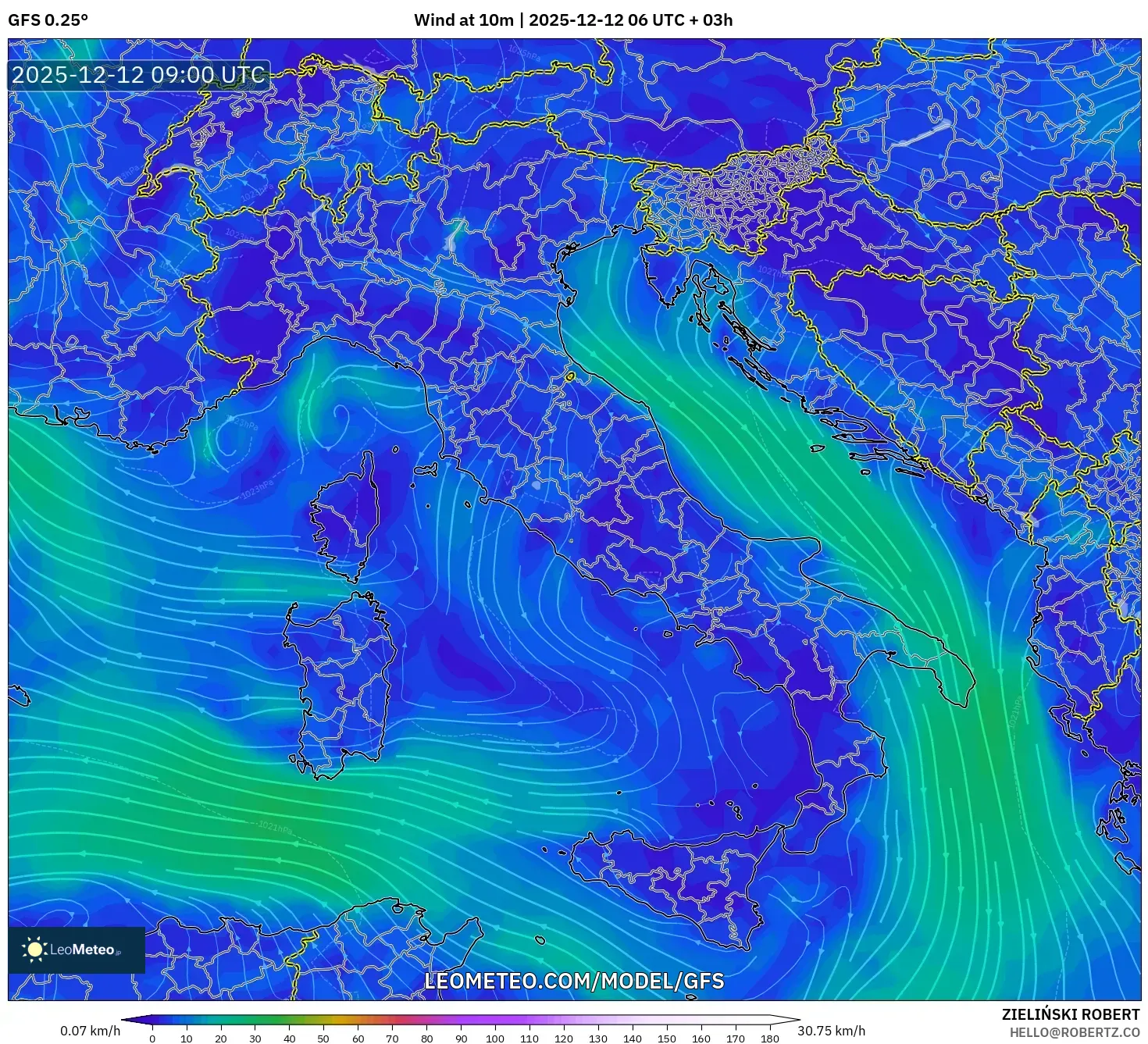 GFS model - Itali, Angin 10 m