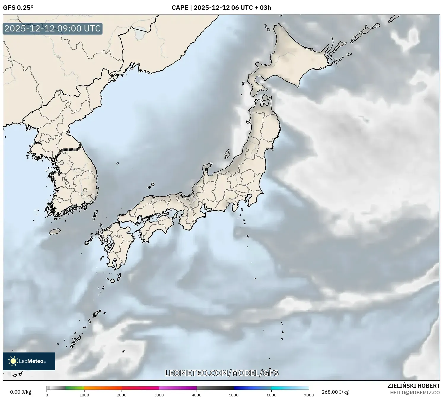 GFS model - Jepun, CAPE