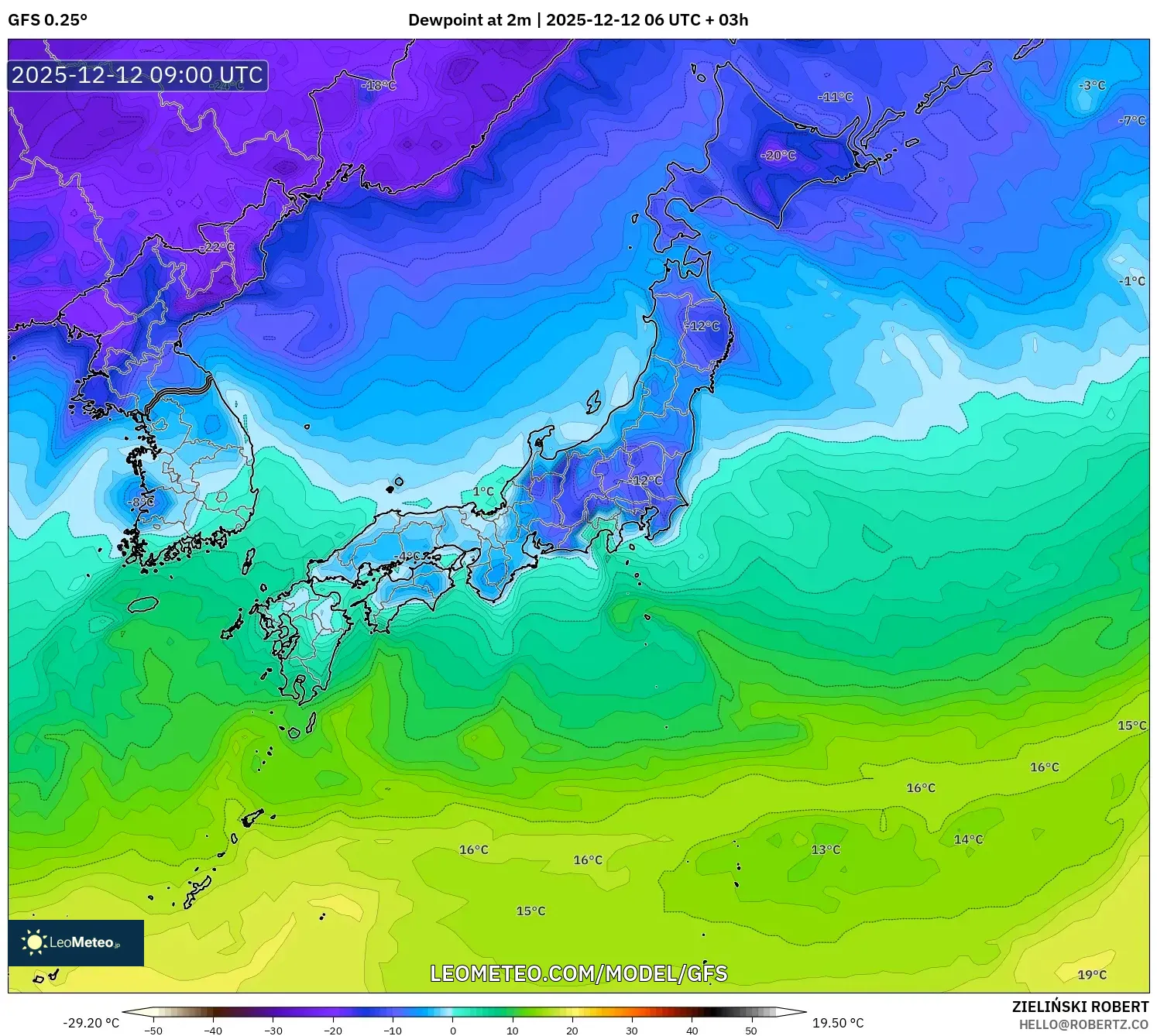 GFS model - Jepun, Takat Embun 2 m