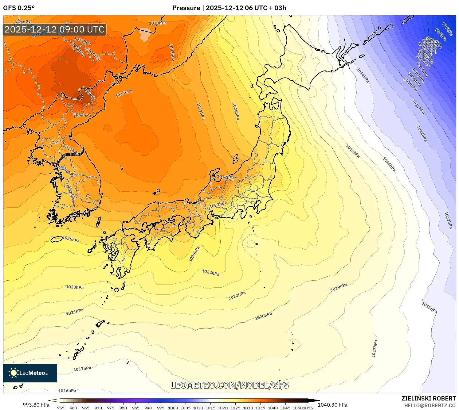 GFS model - Jepun, Tekanan