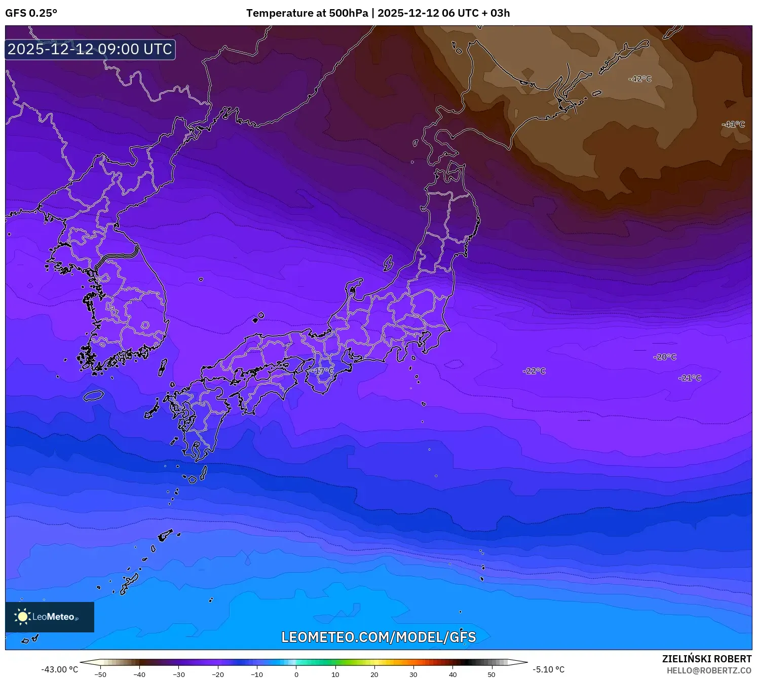GFS model - Jepun, Suhu 500 hPa
