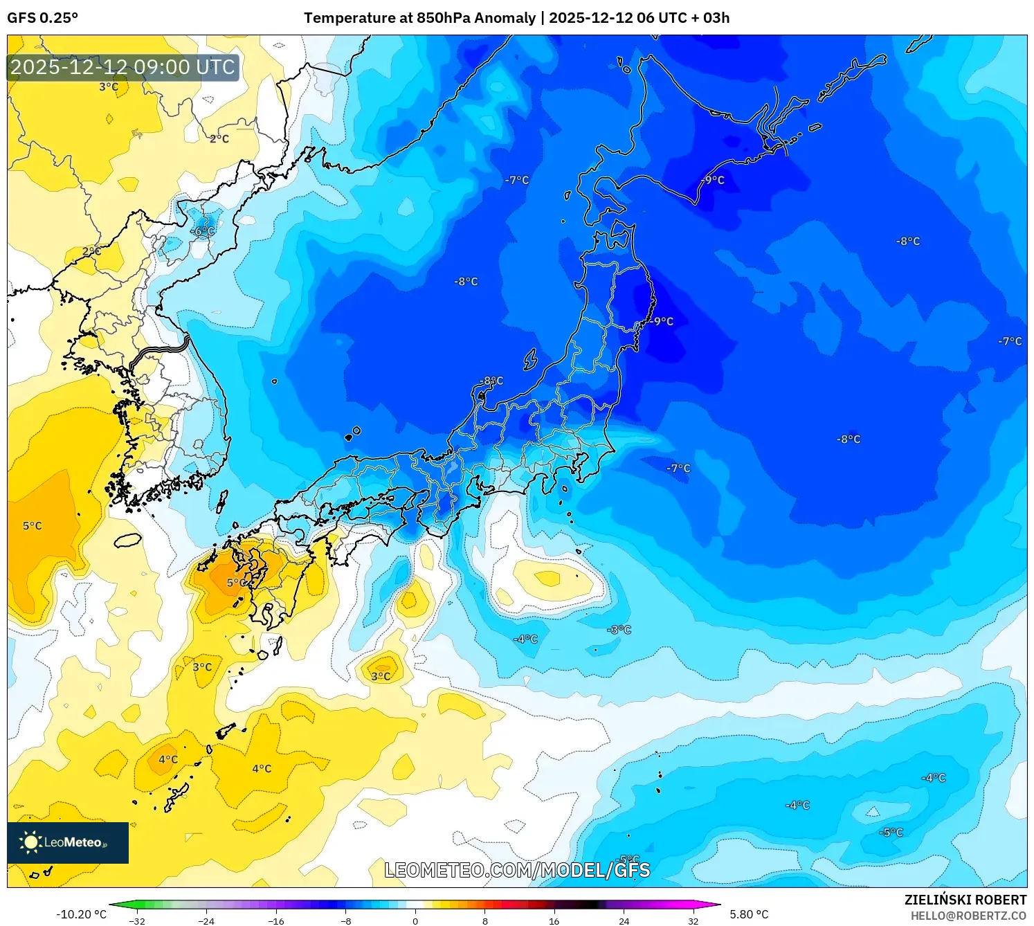 GFS model - Jepun, Anomali Suhu 850 hPa