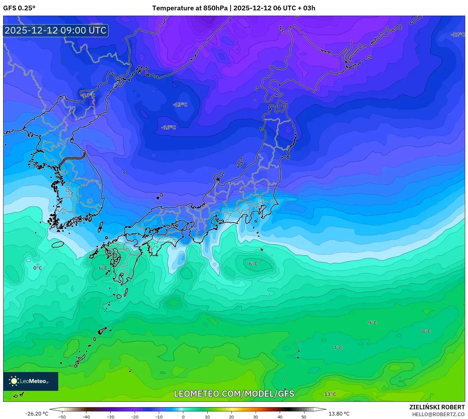 GFS model - Jepun, Suhu 850 hPa