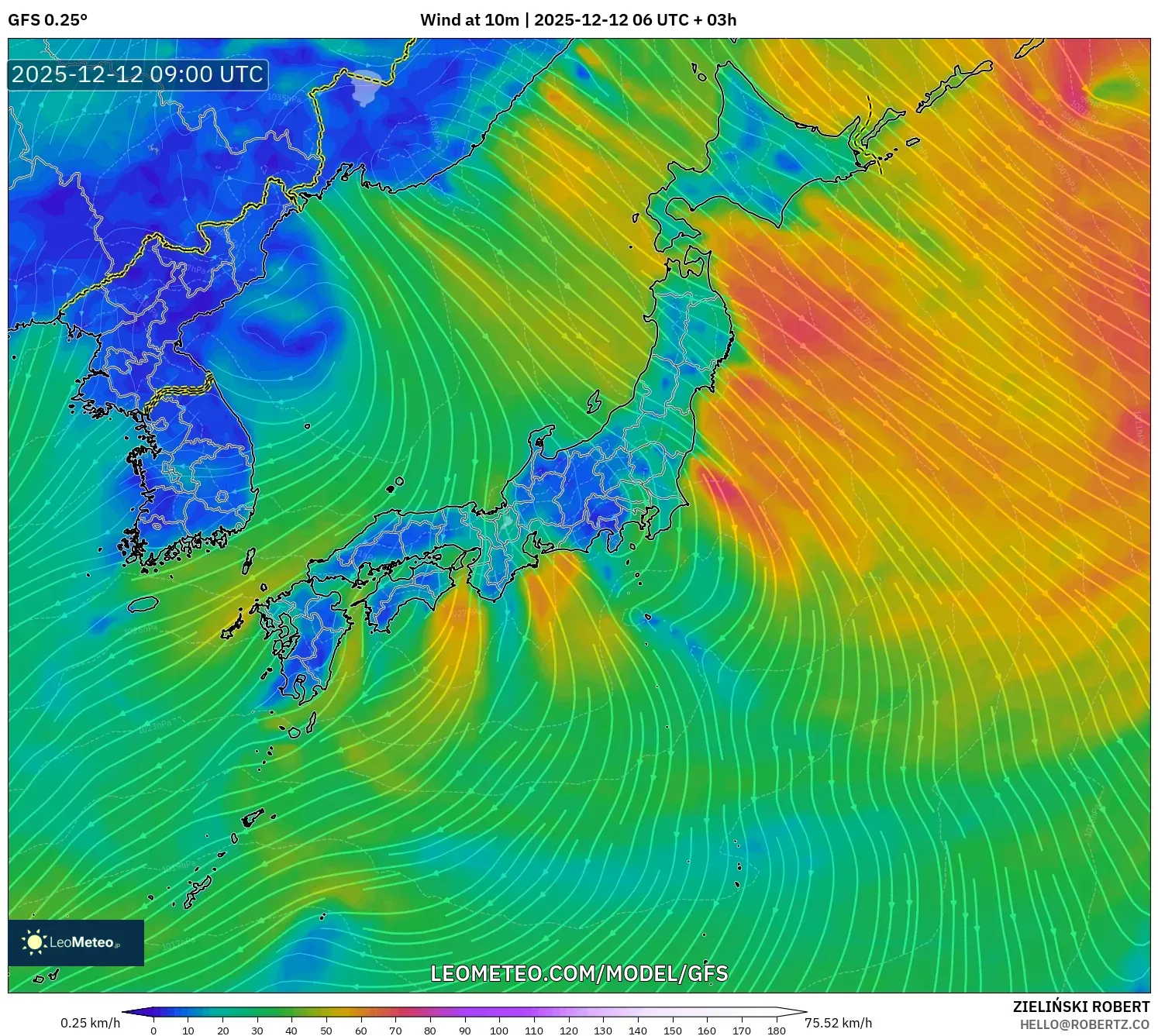 GFS model - Jepun, Angin 10 m