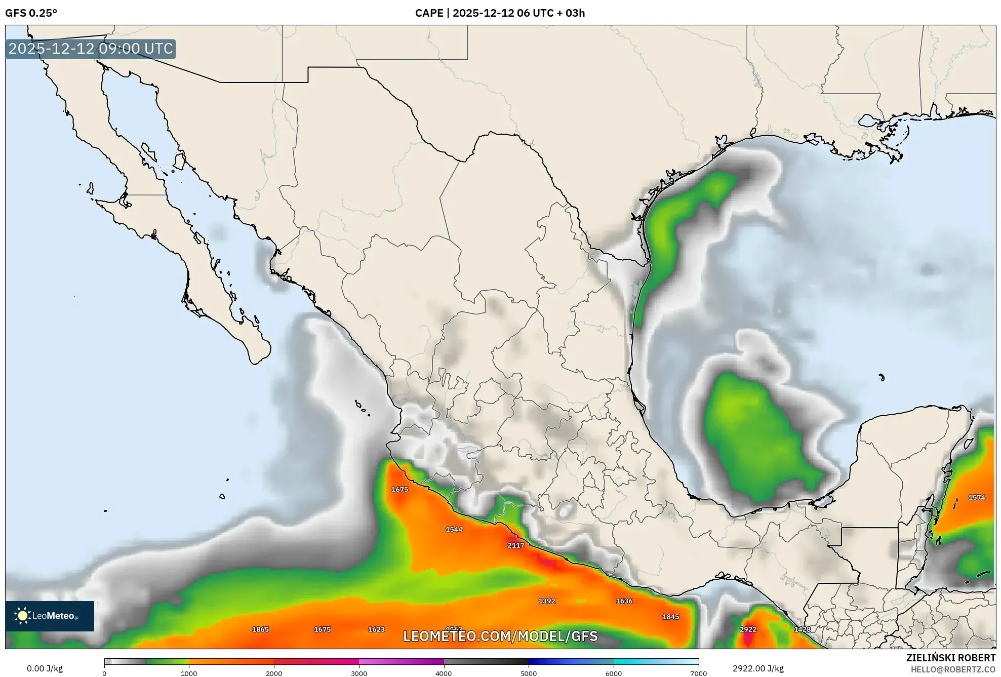 GFS model - Mexico, CAPE