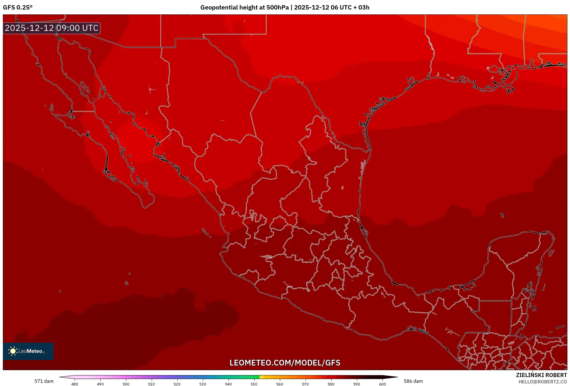 GFS model - Mexico, Ketinggian geopotensial pada 500 hPa