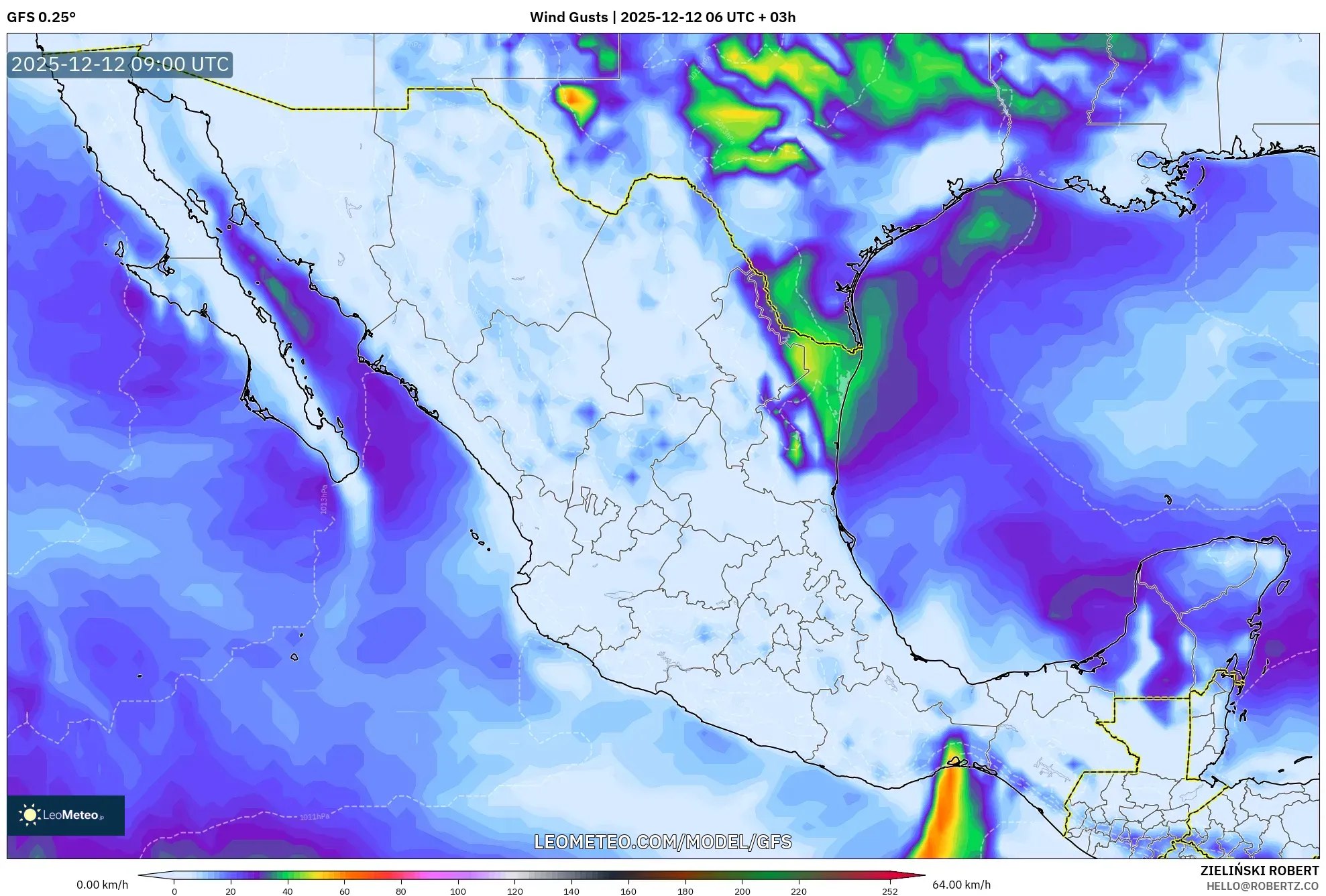 GFS model - Mexico, Hembusan Angin