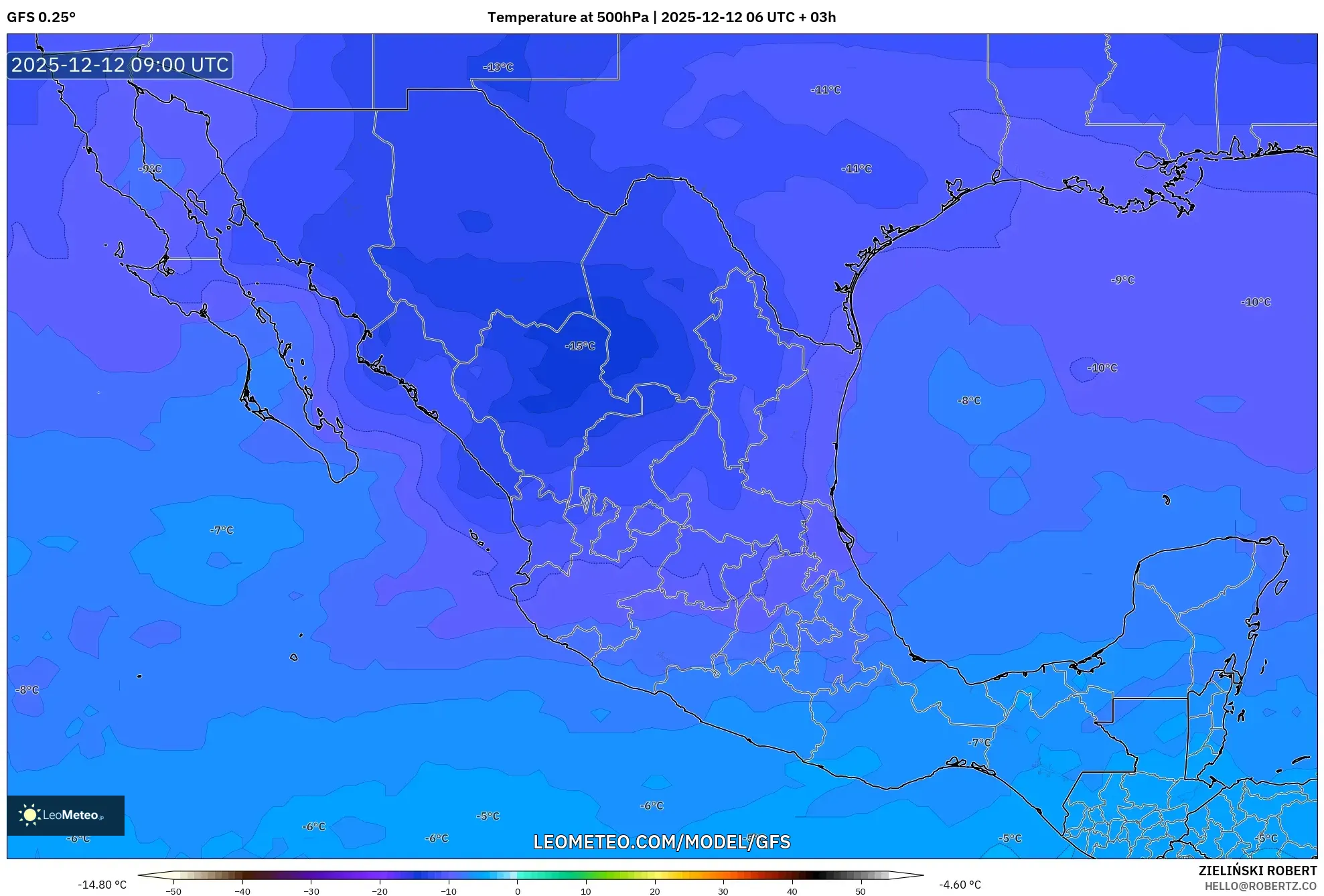 GFS model - Mexico, Suhu 500 hPa