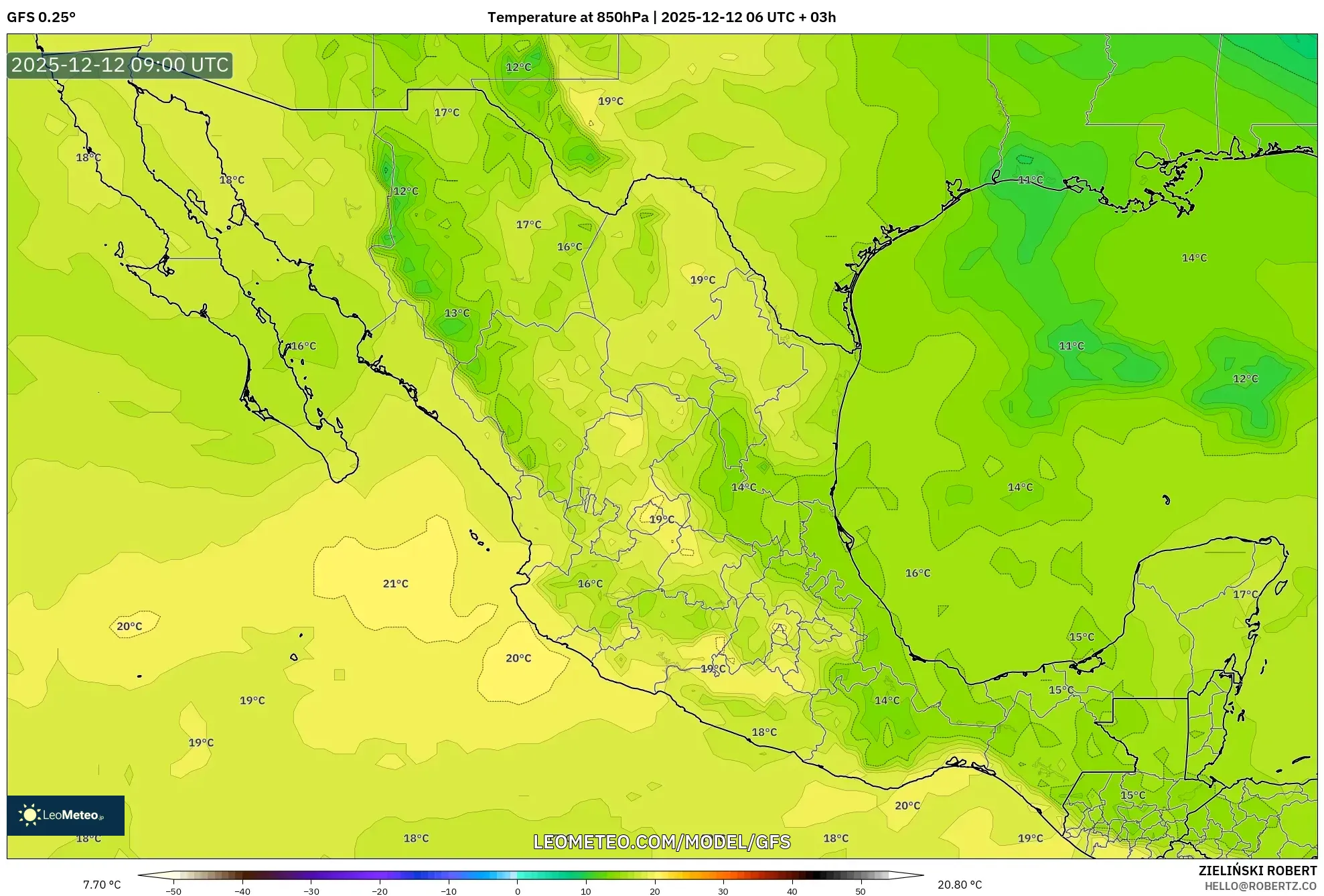 GFS model - Mexico, Suhu 850 hPa