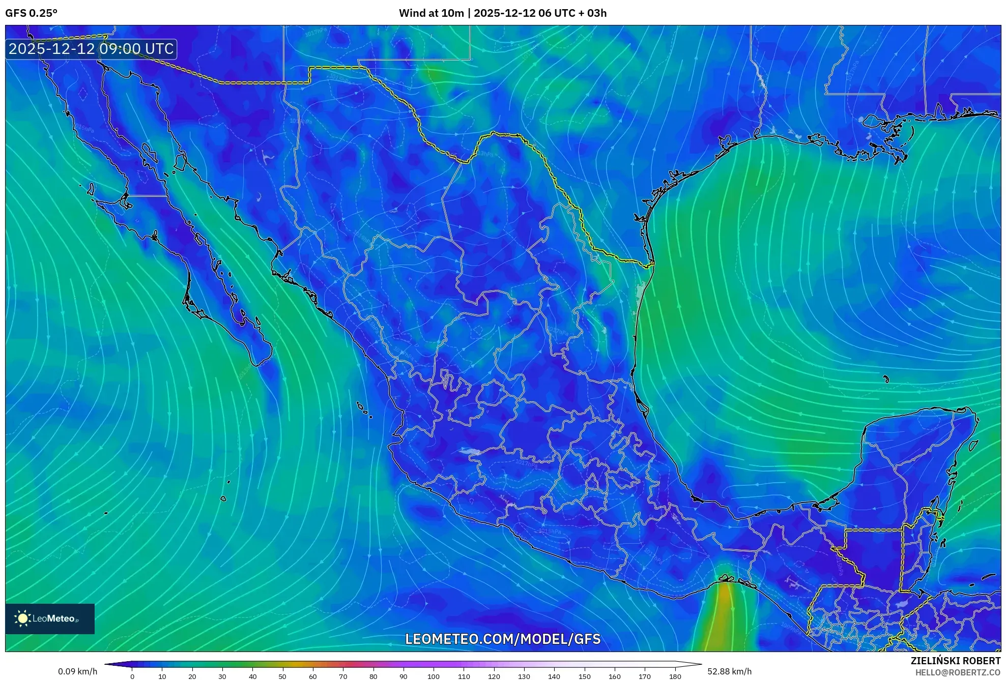 GFS model - Mexico, Angin 10 m