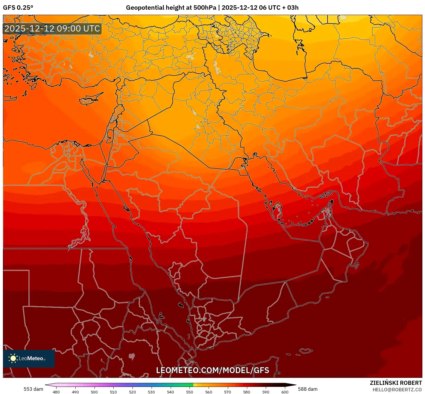 GFS model - Timur Tengah, Ketinggian geopotensial pada 500 hPa