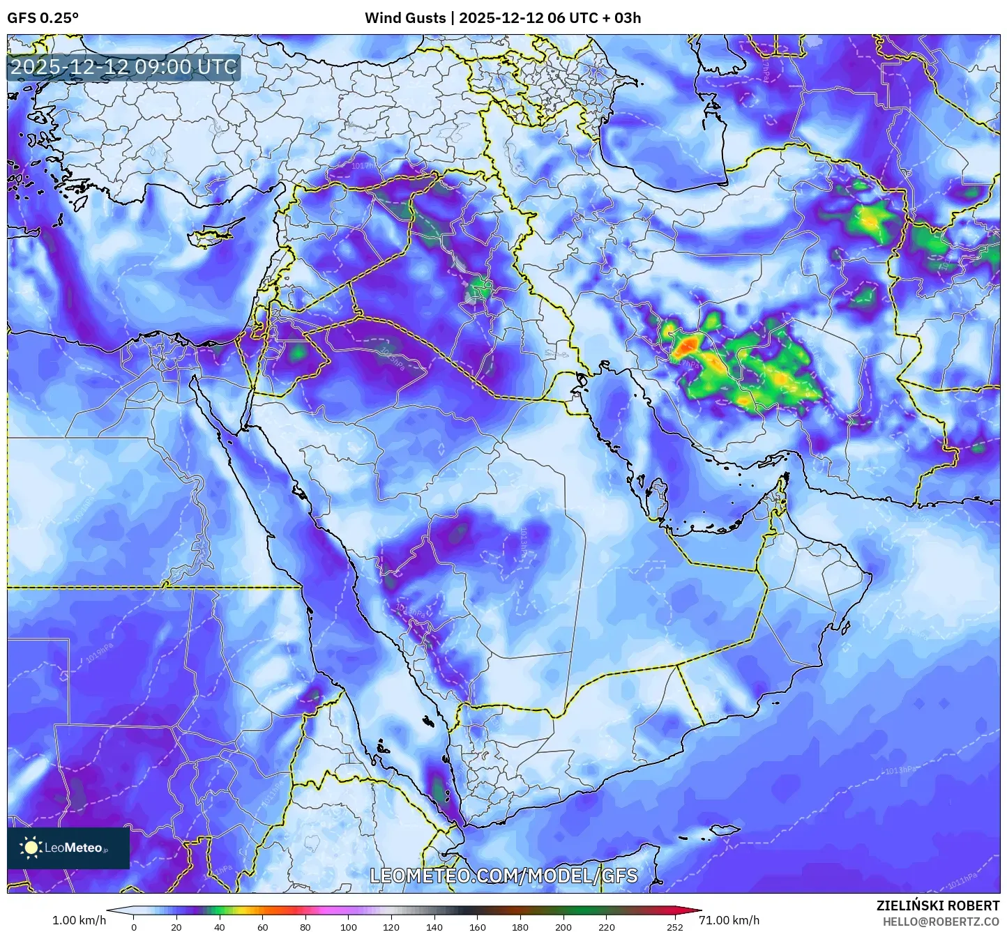 GFS model - Timur Tengah, Hembusan Angin