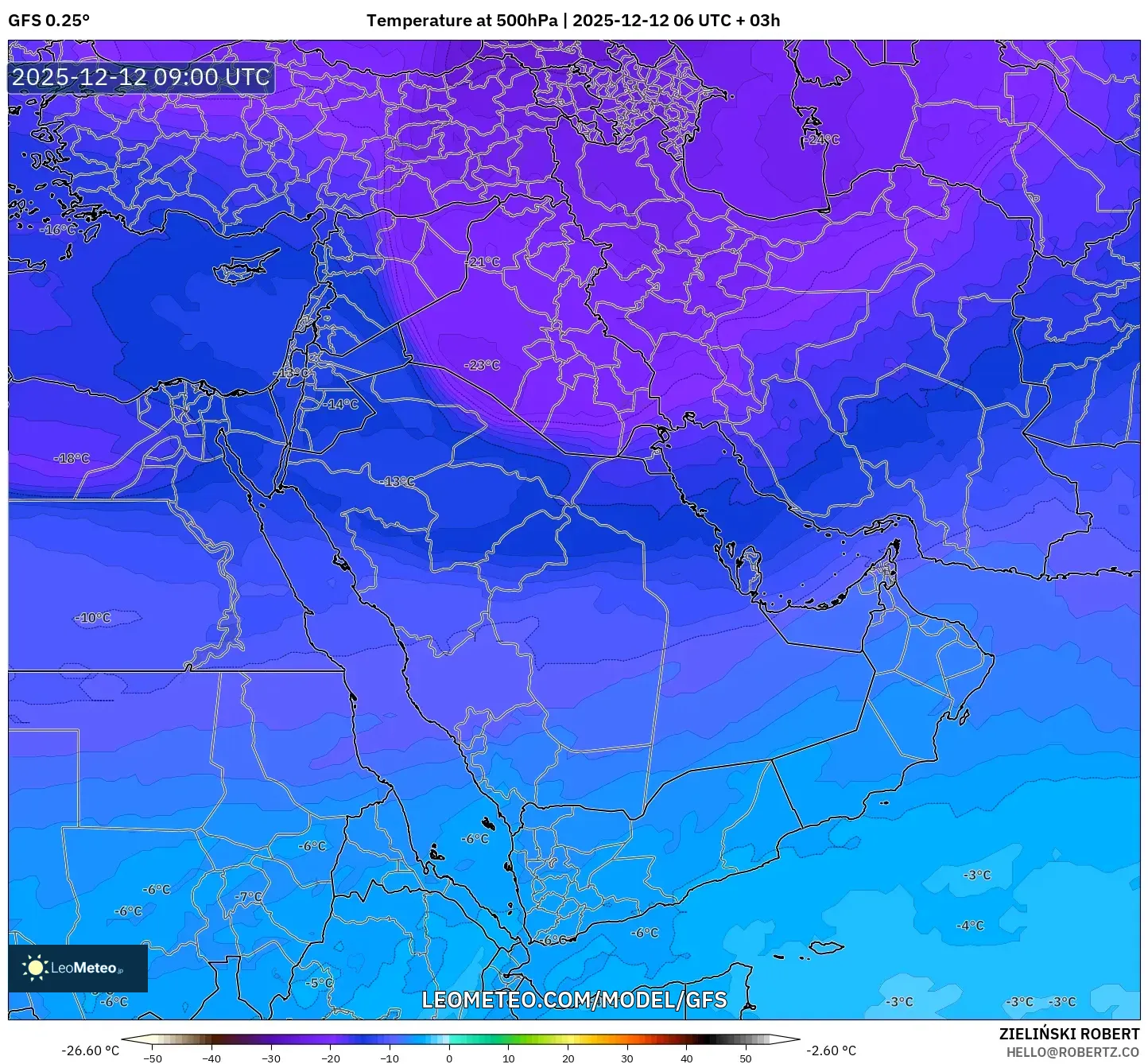 GFS model - Timur Tengah, Suhu 500 hPa