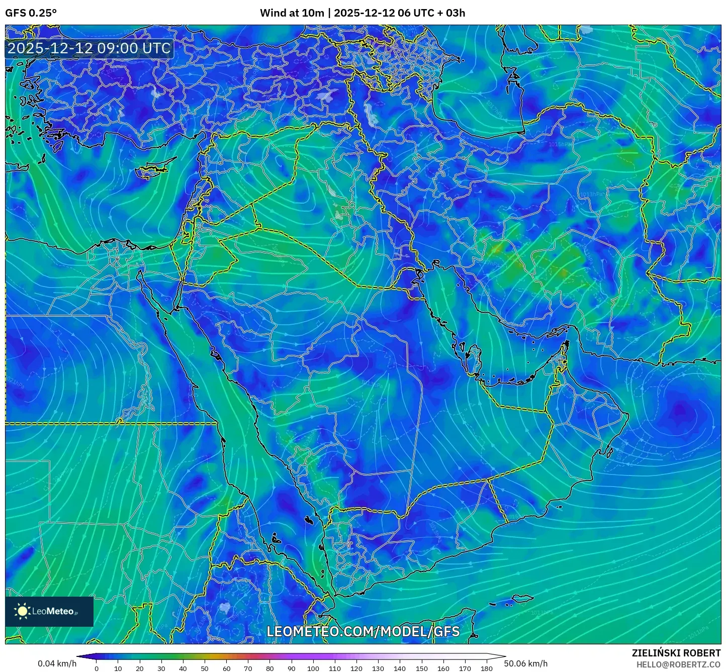 GFS model - Timur Tengah, Angin 10 m