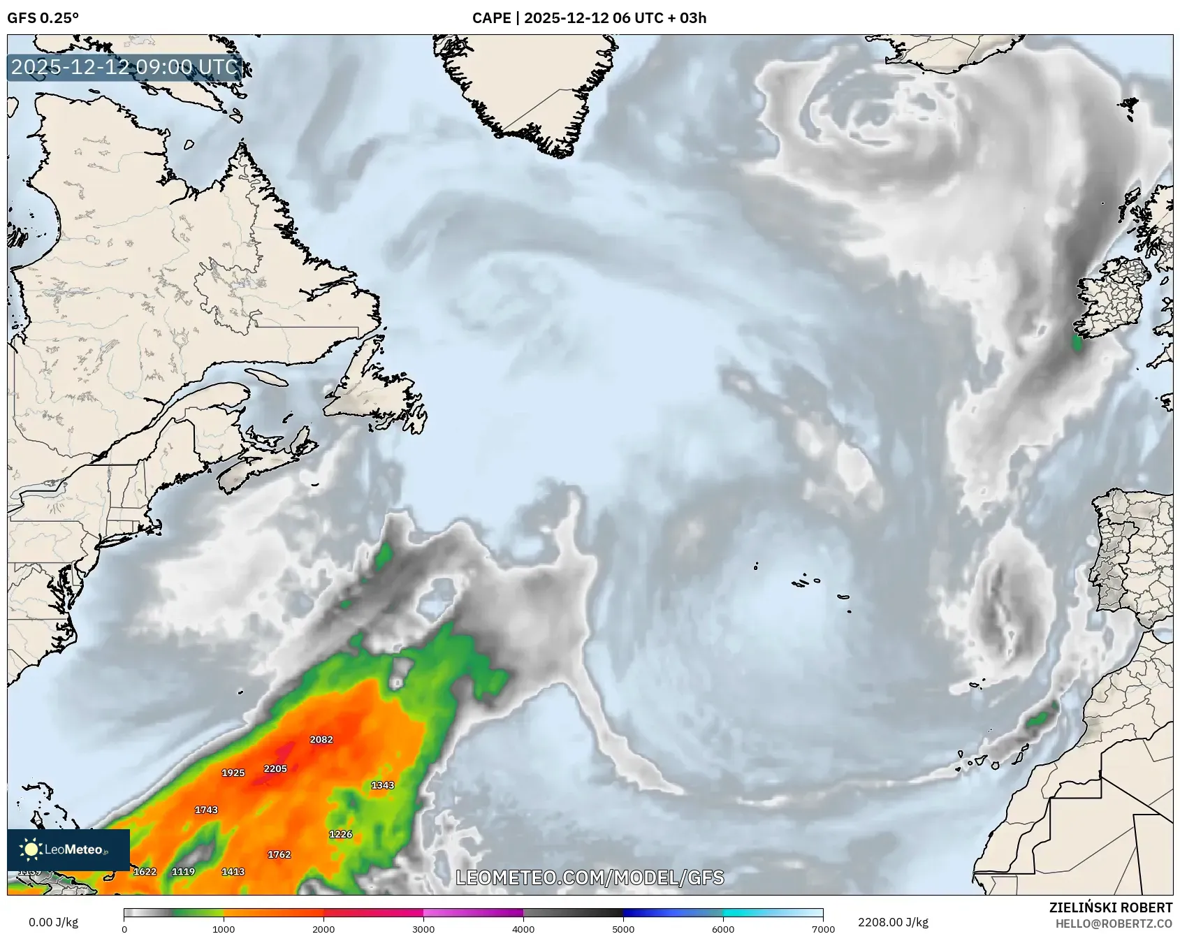 GFS model - Atlantik Utara, CAPE
