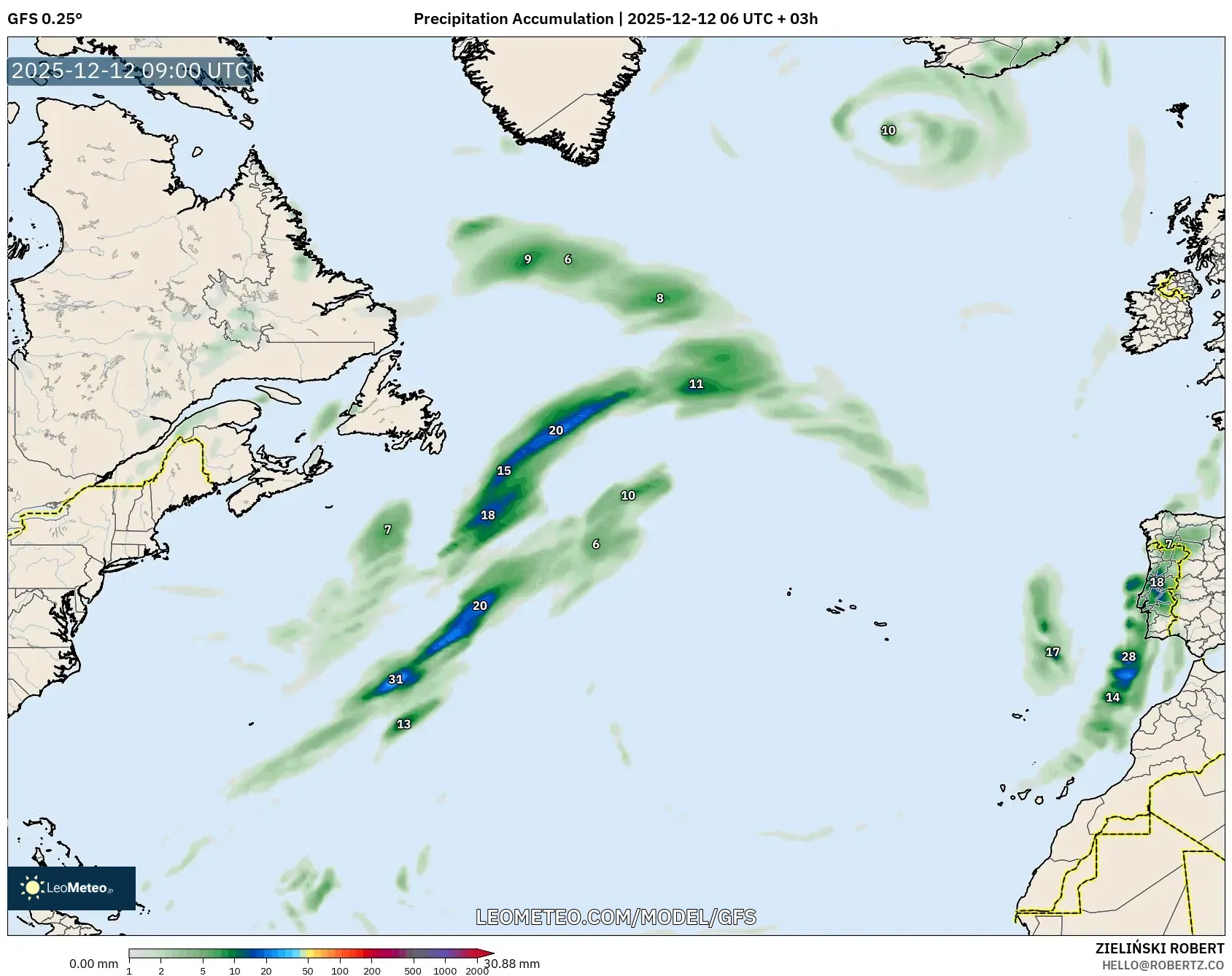 GFS model - Atlantik Utara, Pengumpulan Hujan