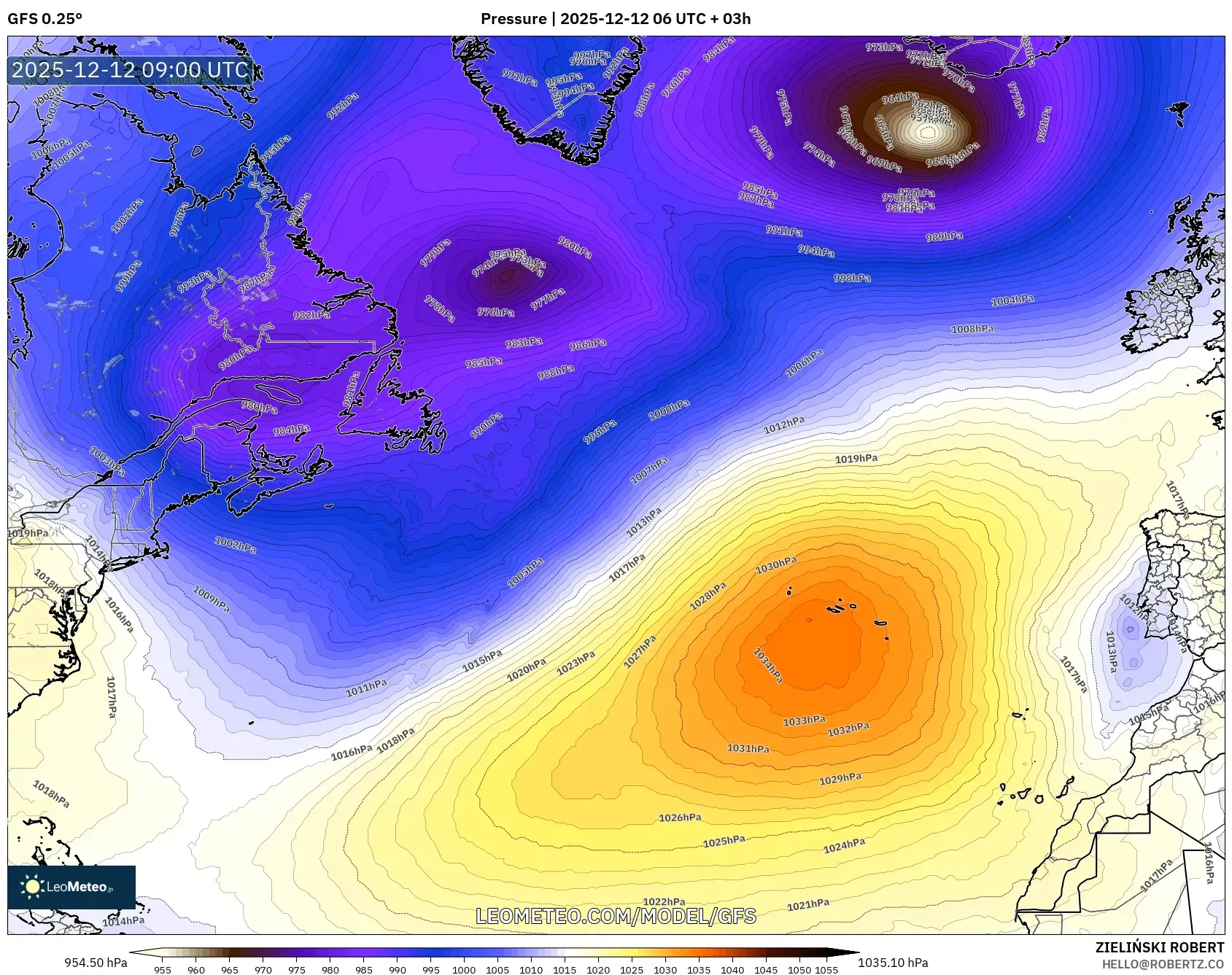 GFS model - Atlantik Utara, Tekanan