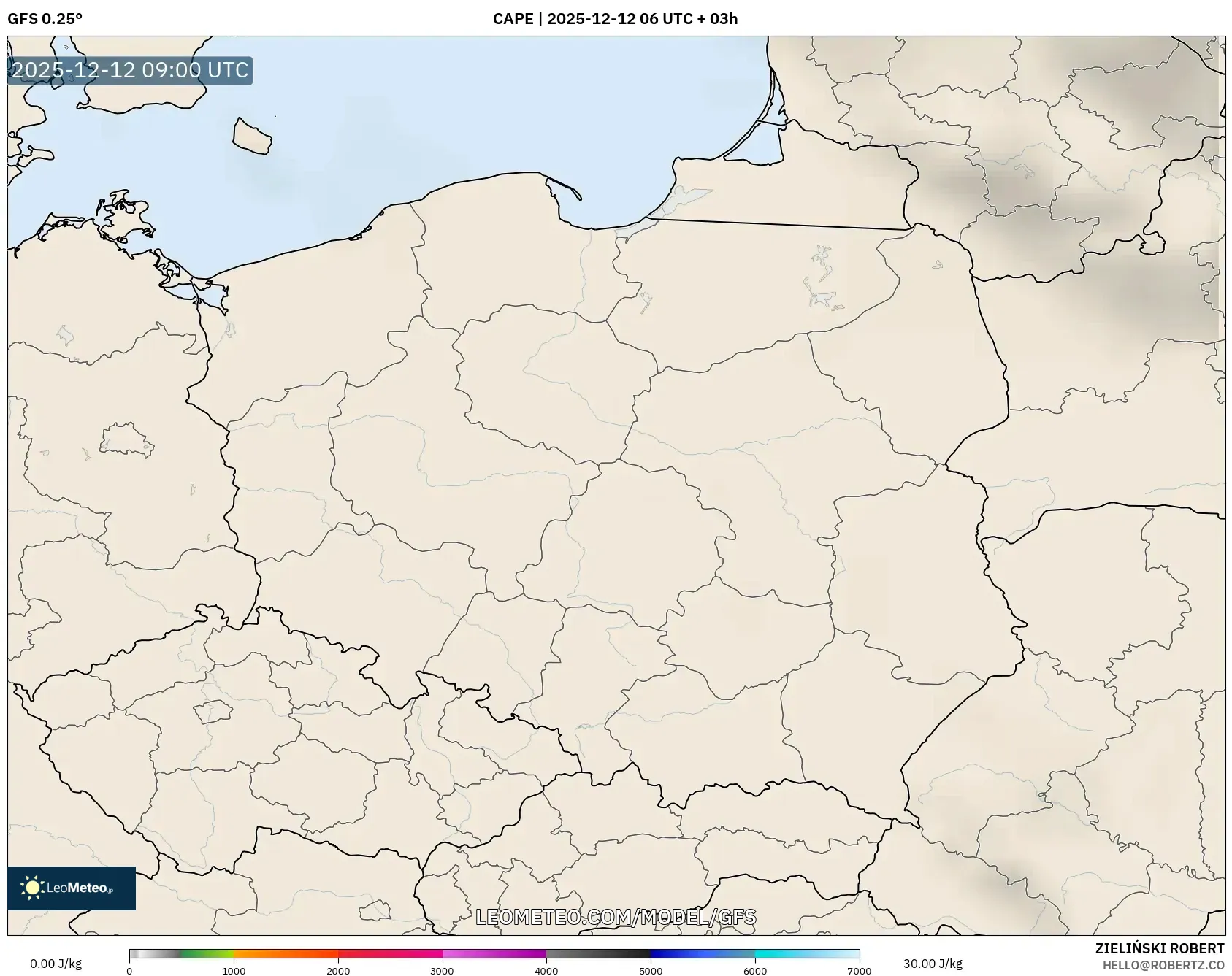 GFS model - Poland, CAPE