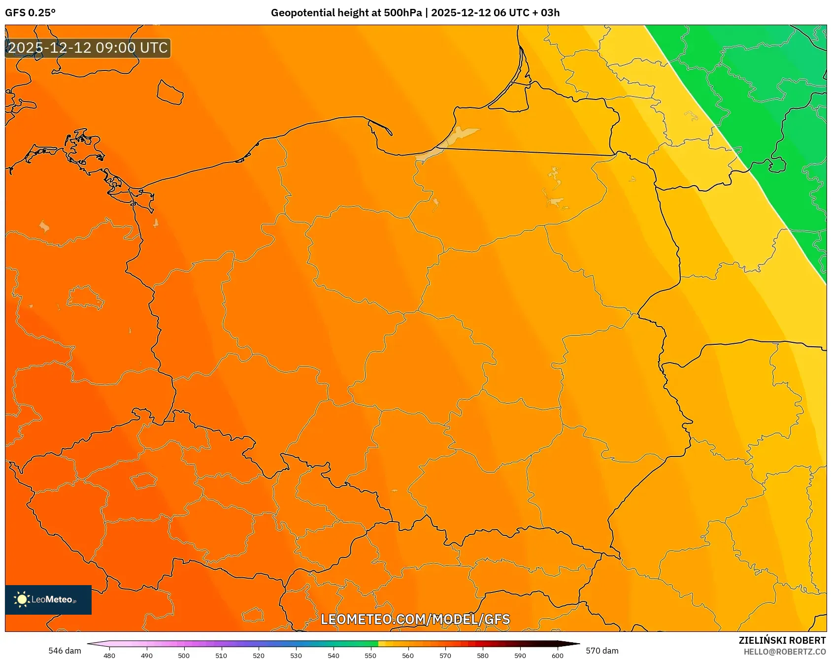 GFS model - Poland, Ketinggian geopotensial pada 500 hPa