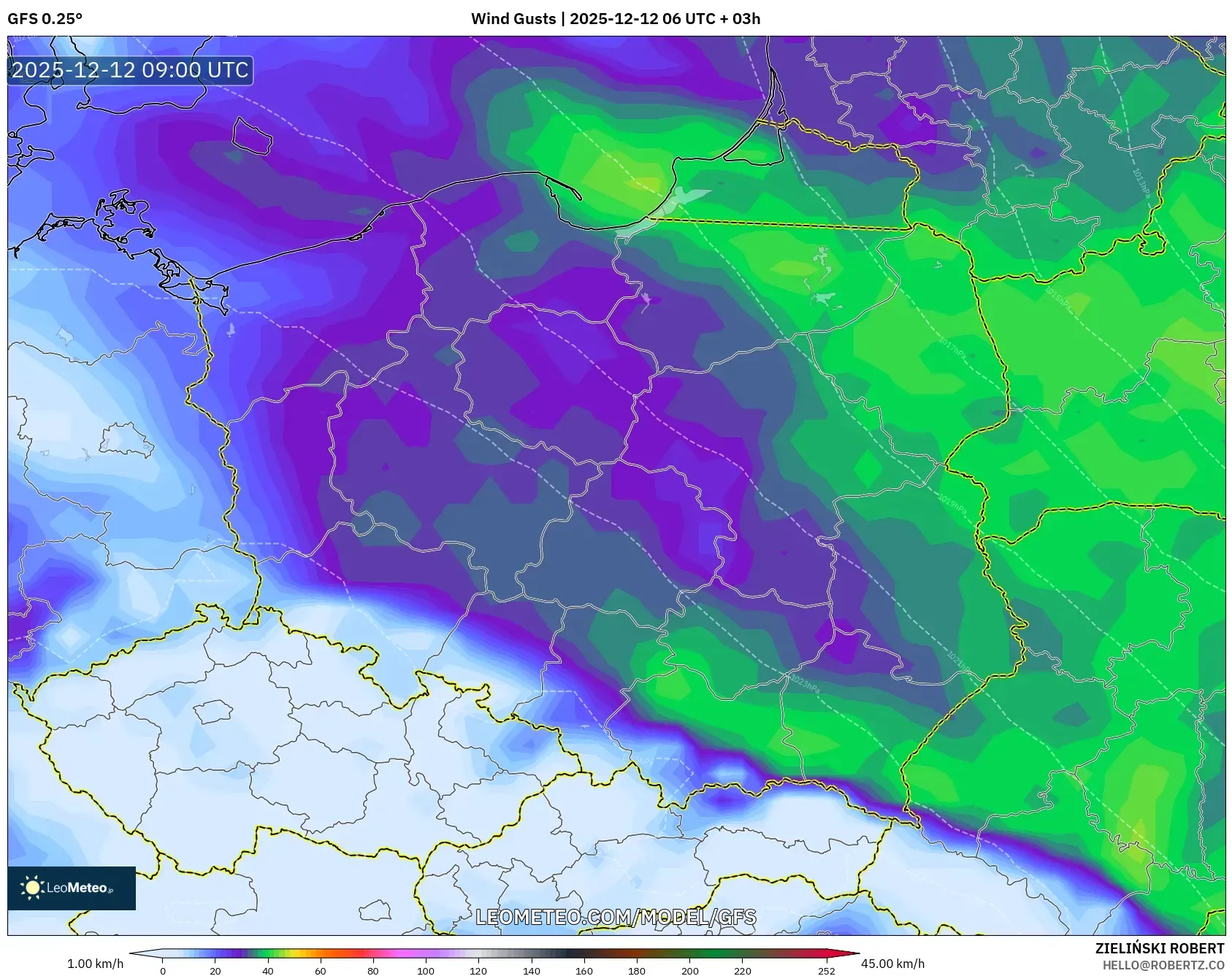 GFS model - Poland, Hembusan Angin