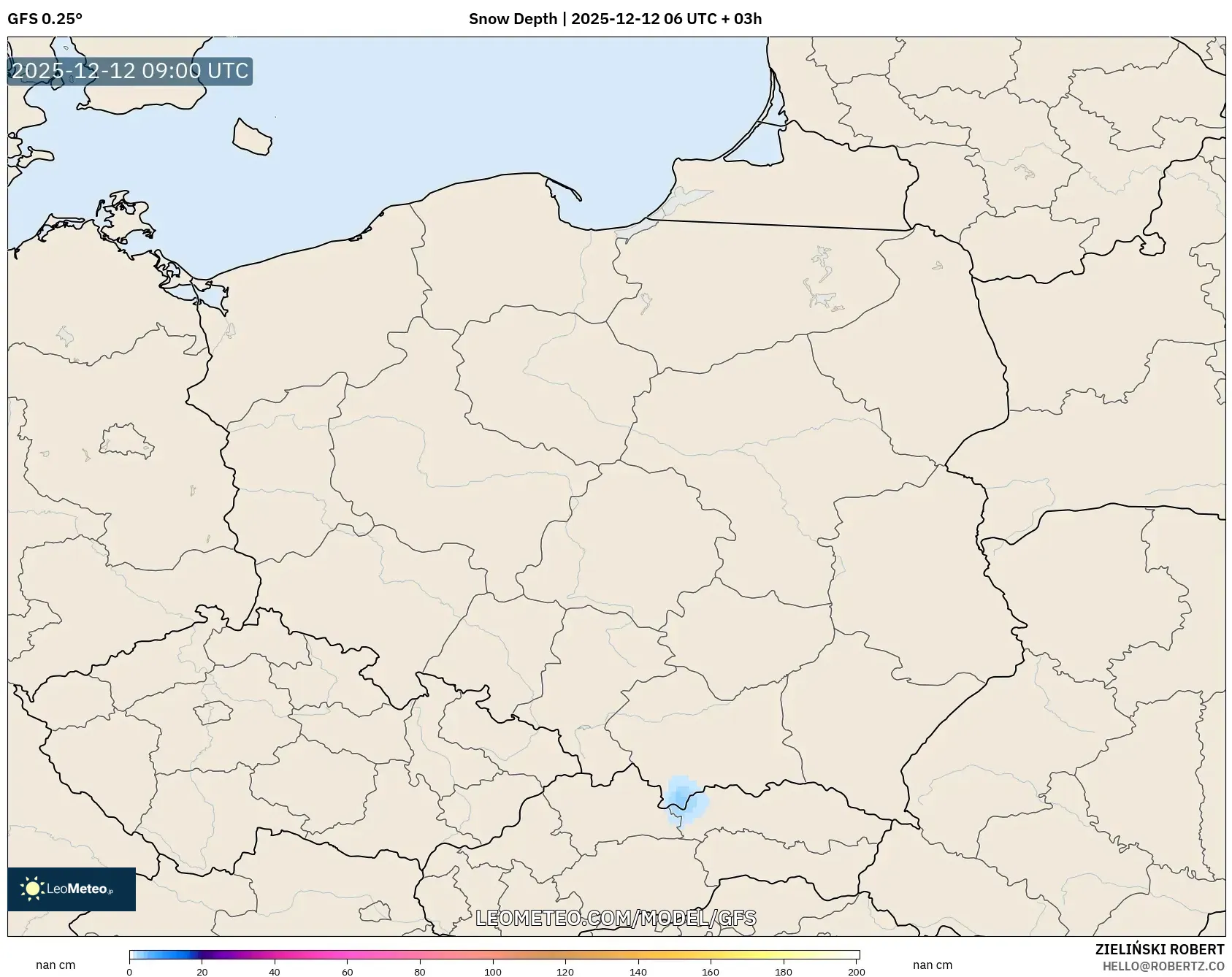 GFS model - Poland, Ketebalan Salji