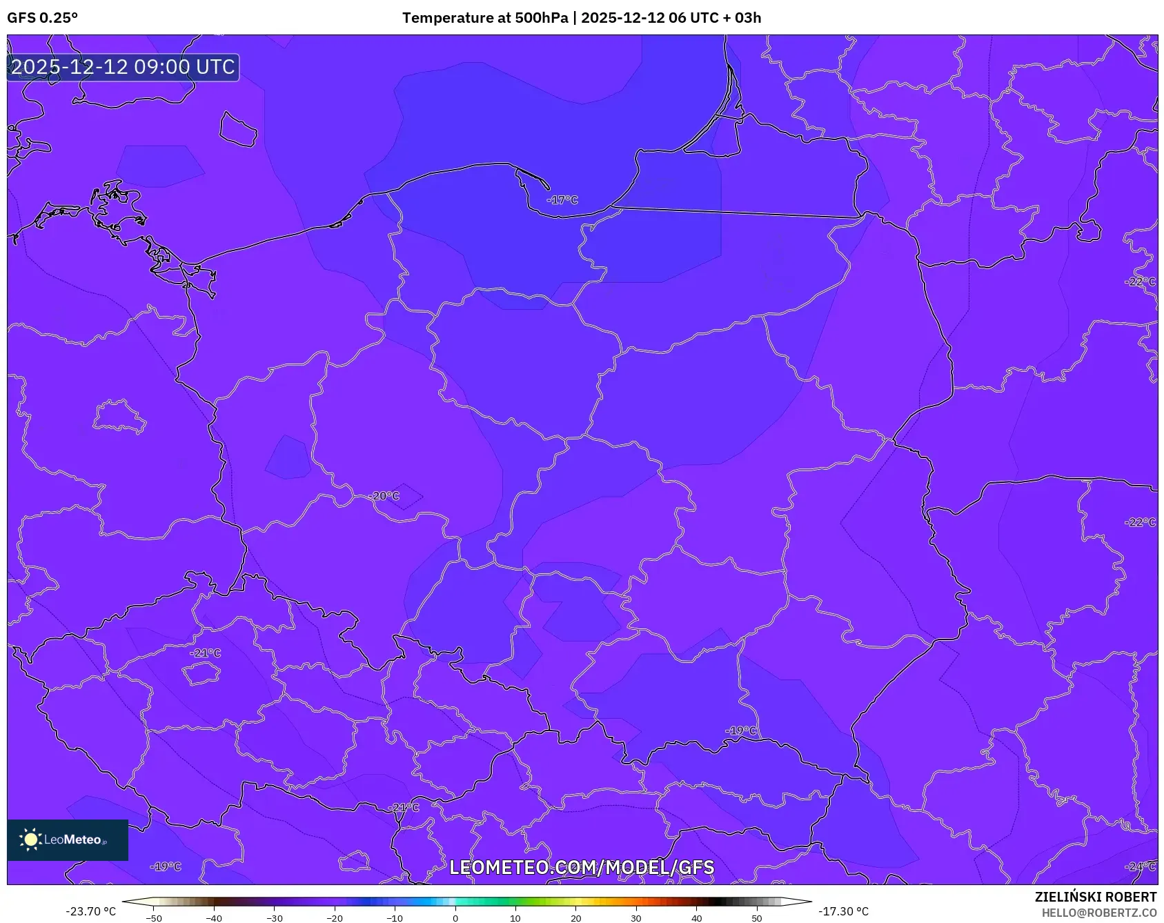 GFS model - Poland, Suhu 500 hPa