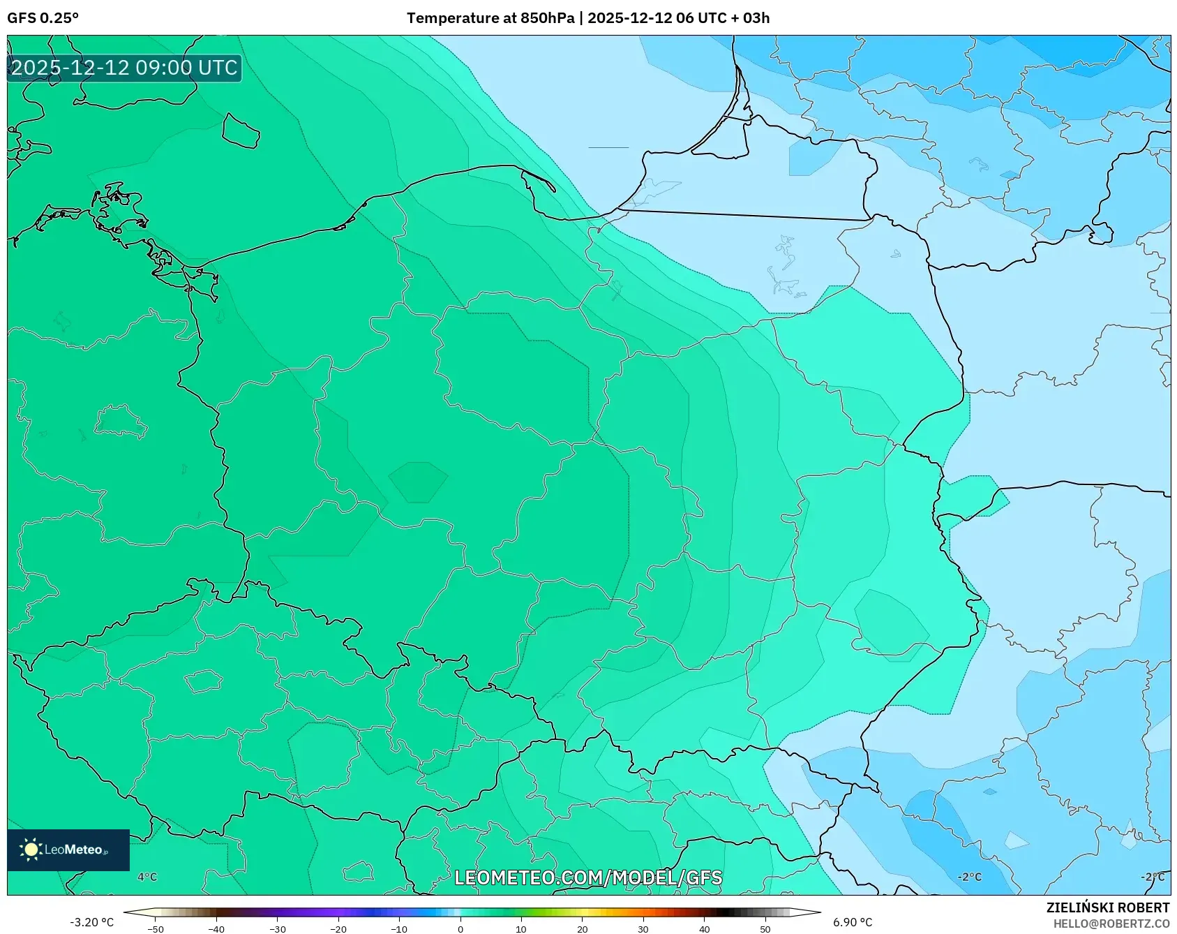 GFS model - Poland, Suhu 850 hPa