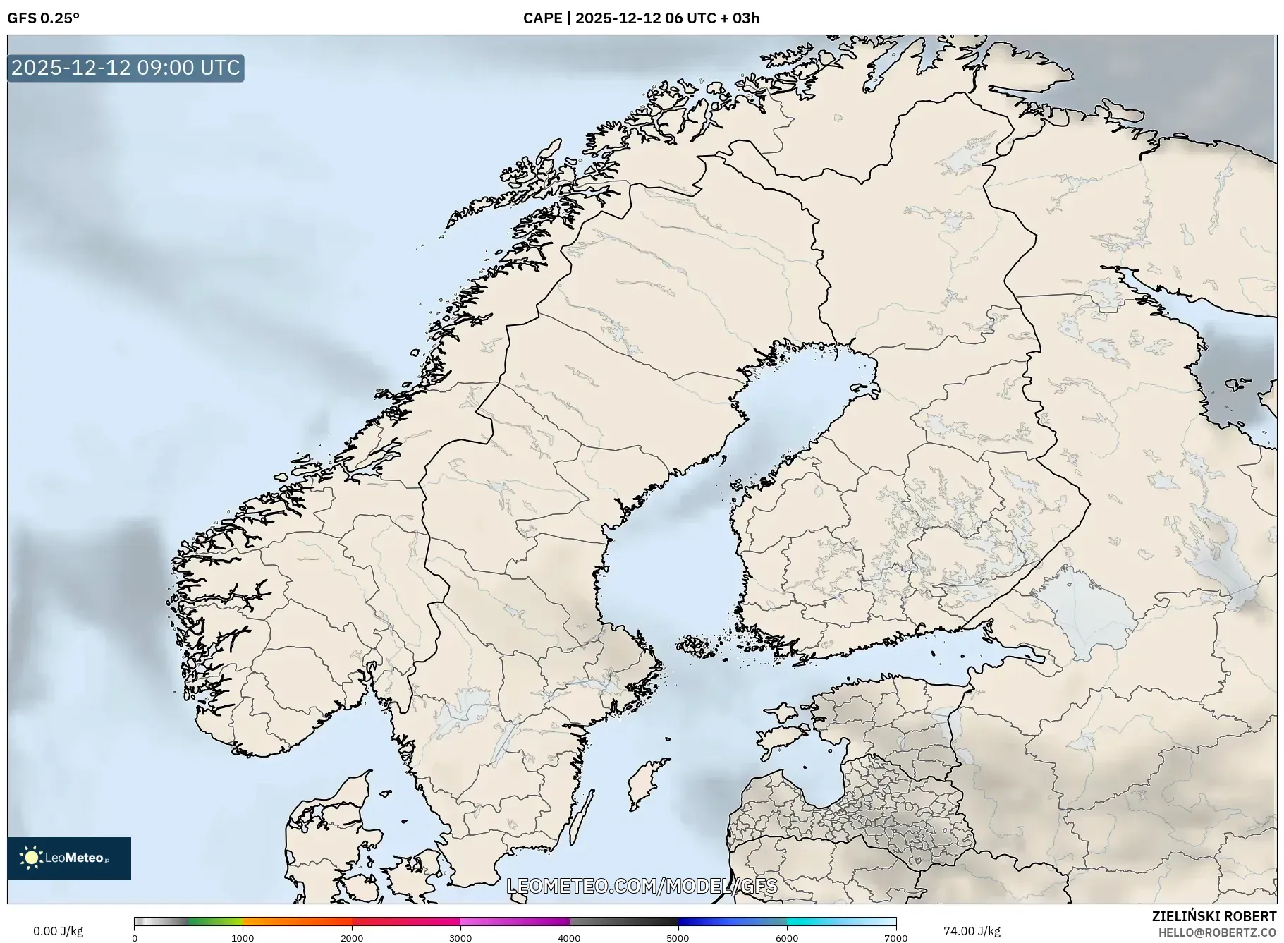 GFS model - Skandinavia, CAPE