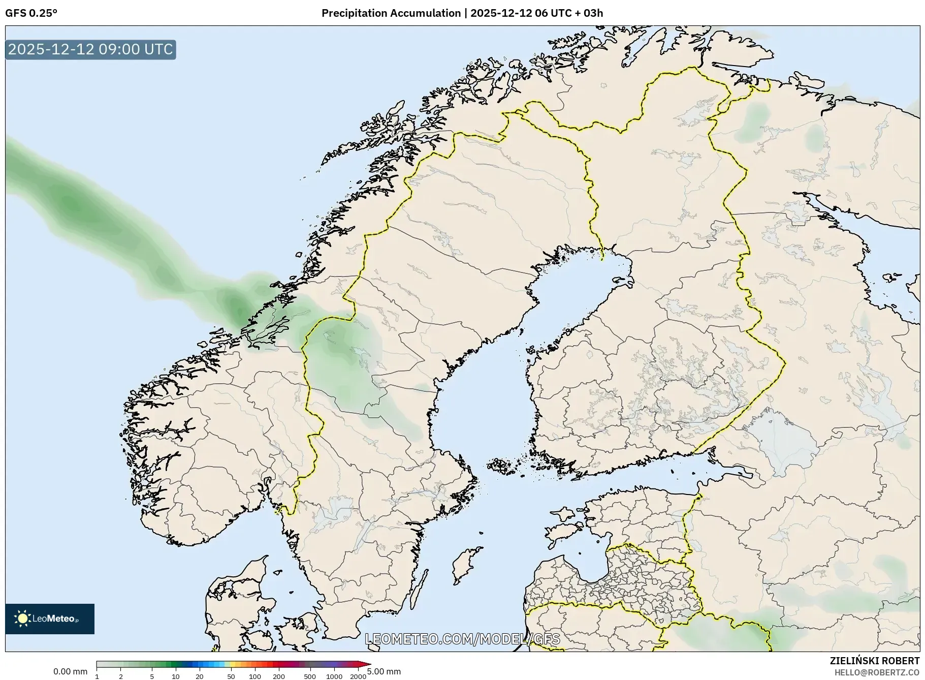 GFS model - Skandinavia, Pengumpulan Hujan