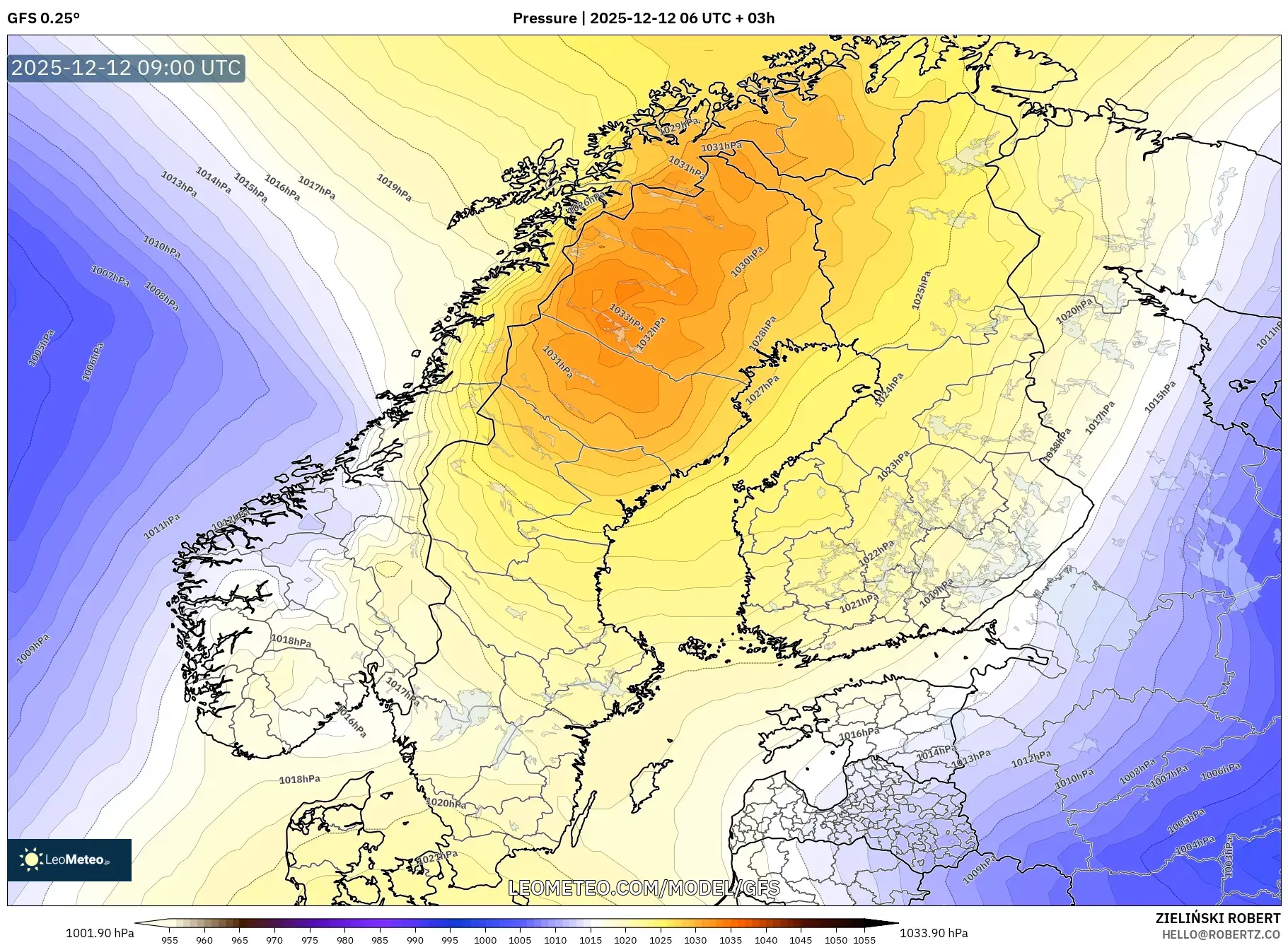 GFS model - Skandinavia, Tekanan