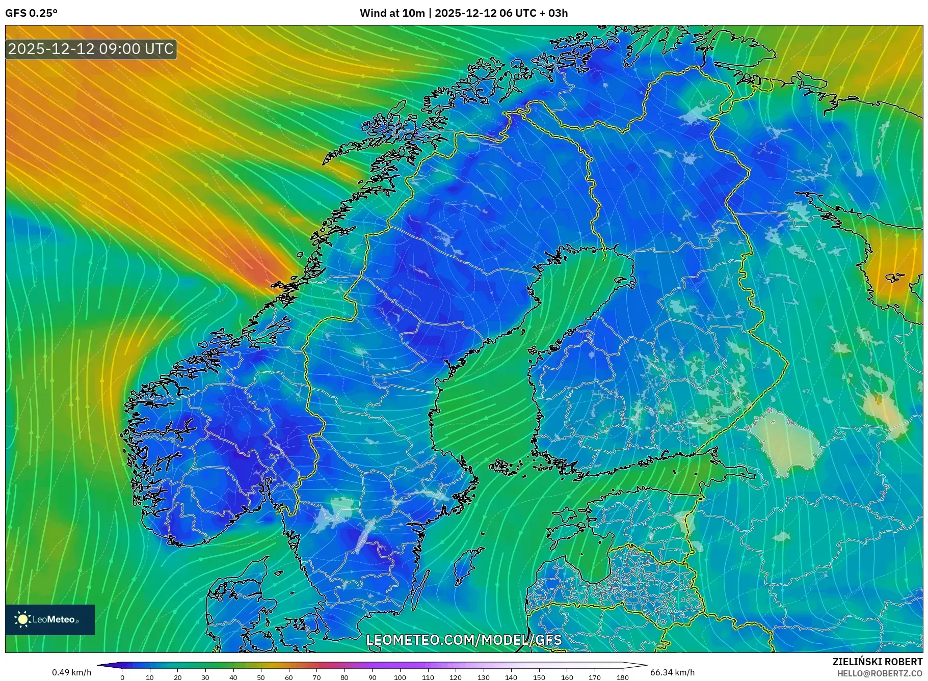 GFS model - Skandinavia, Angin 10 m