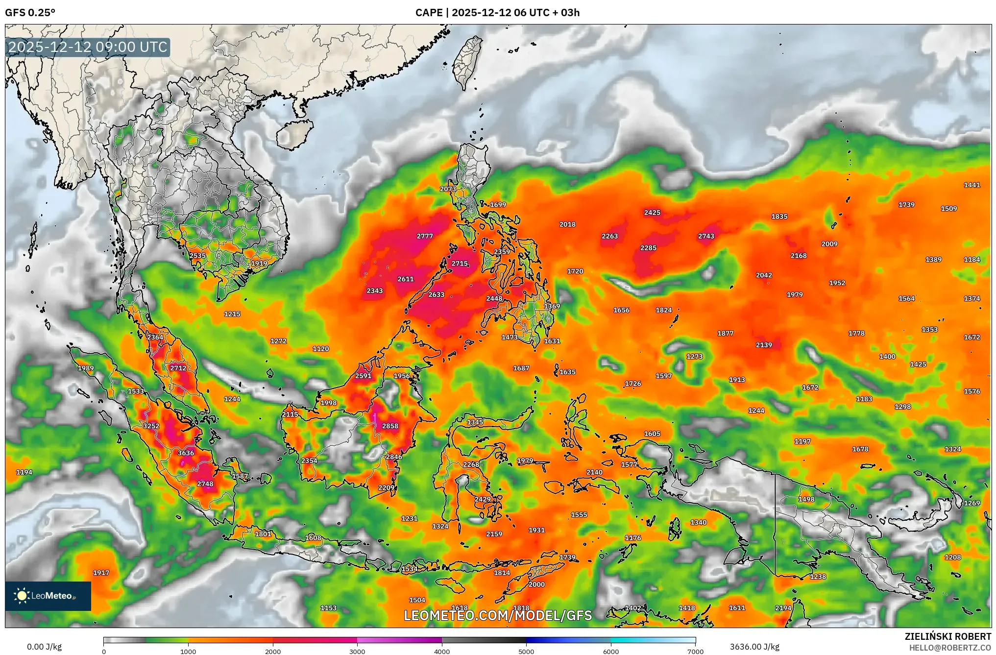 GFS model - Asia Tenggara, CAPE