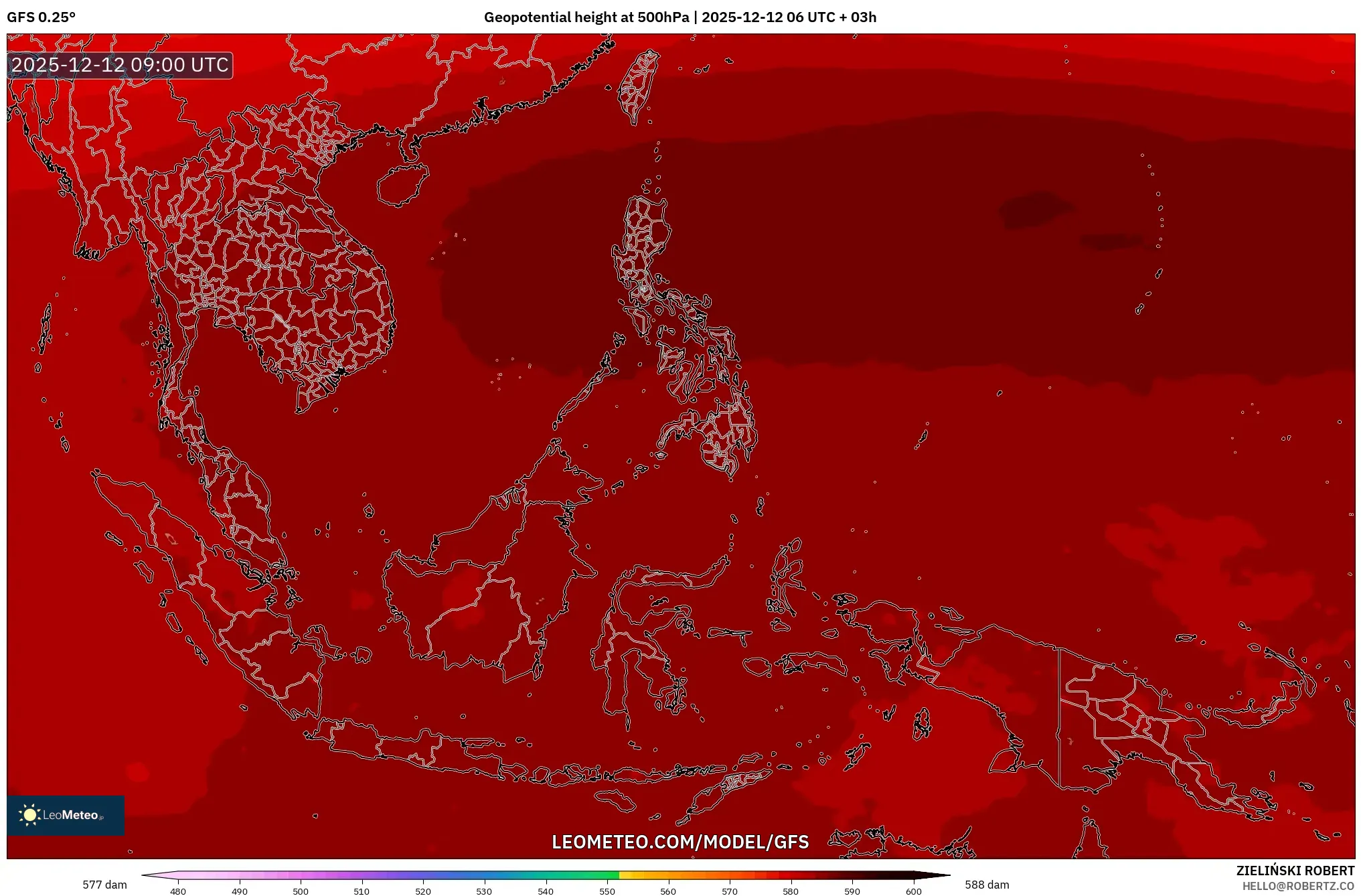GFS model - Asia Tenggara, Ketinggian geopotensial pada 500 hPa