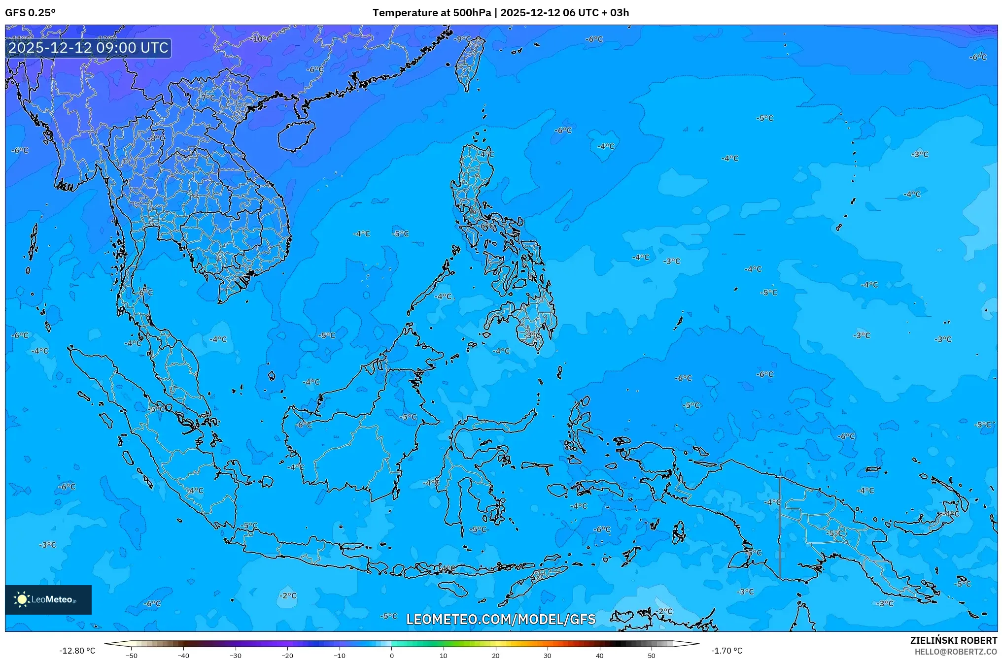 GFS model - Asia Tenggara, Suhu 500 hPa