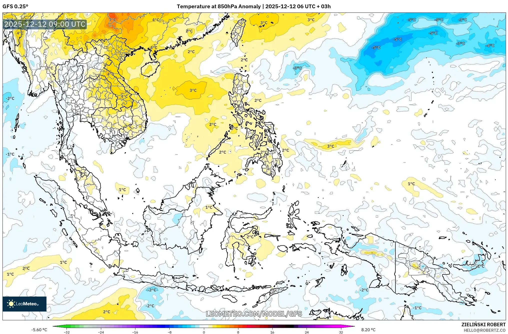 GFS model - Asia Tenggara, Anomali Suhu 850 hPa