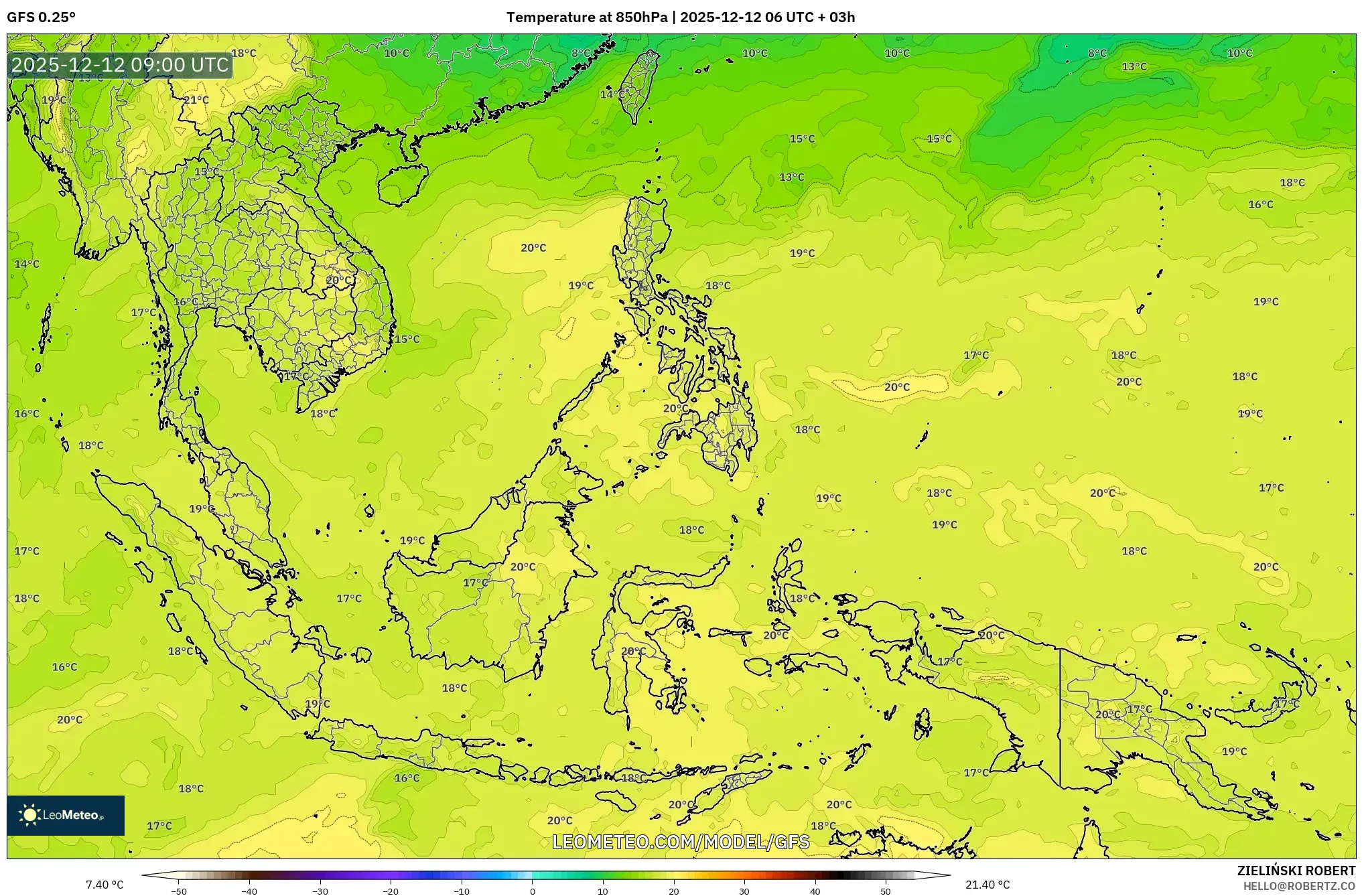 GFS model - Asia Tenggara, Suhu 850 hPa