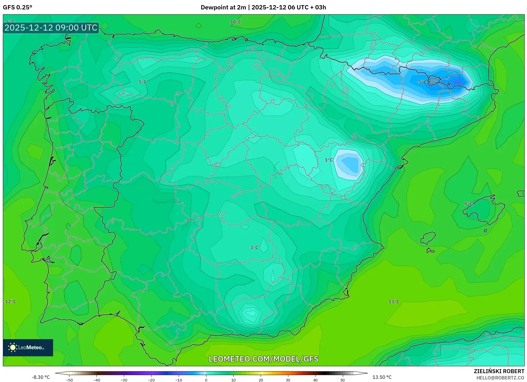GFS model - Sepanyol, Takat Embun 2 m