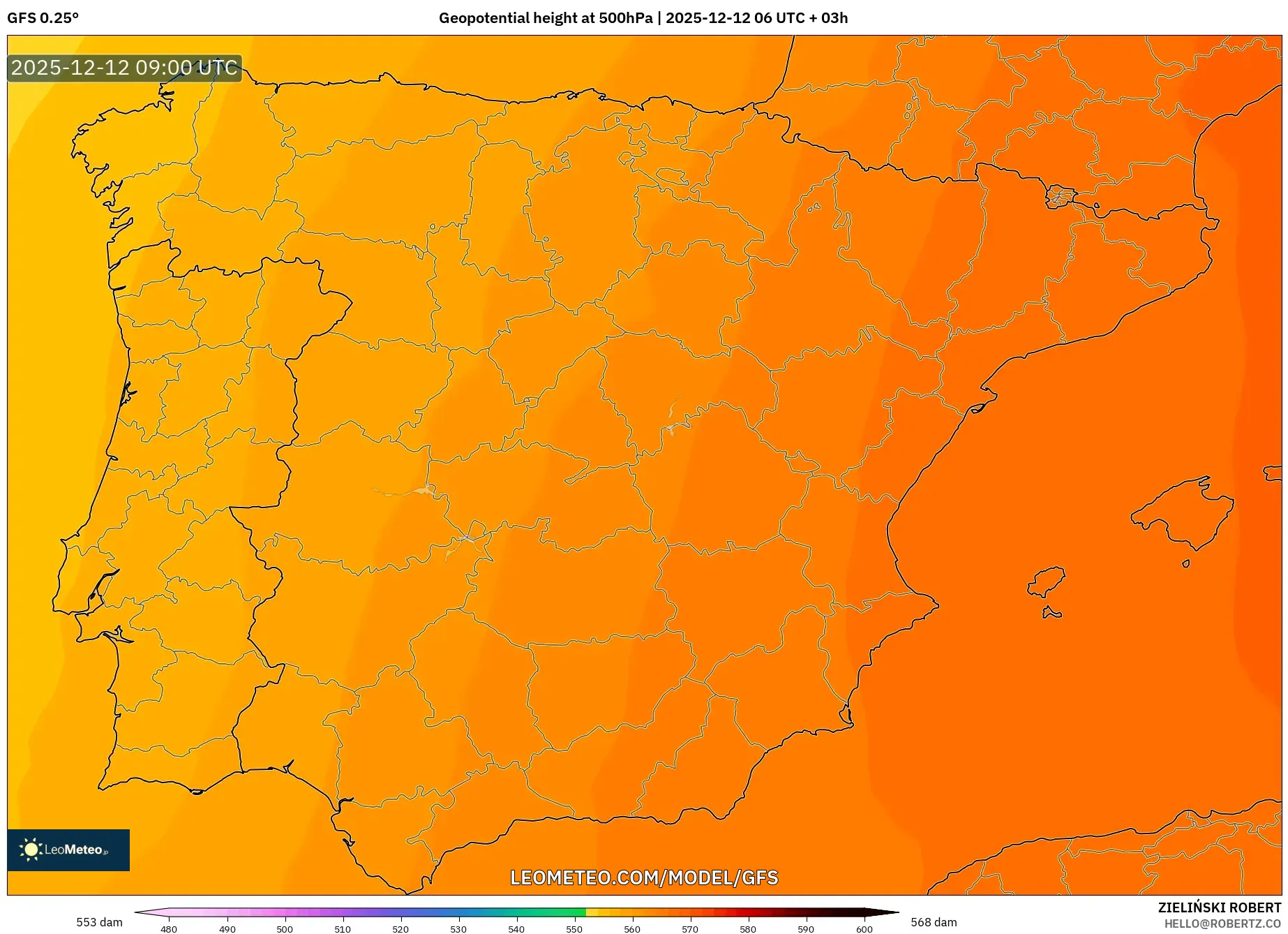 GFS model - Sepanyol, Ketinggian geopotensial pada 500 hPa