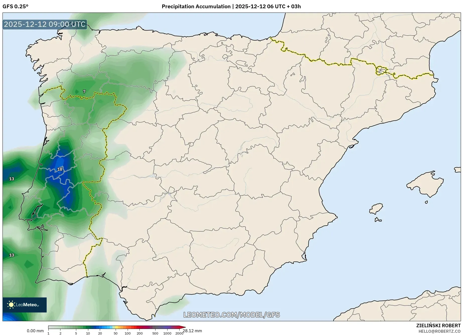 GFS model - Sepanyol, Pengumpulan Hujan
